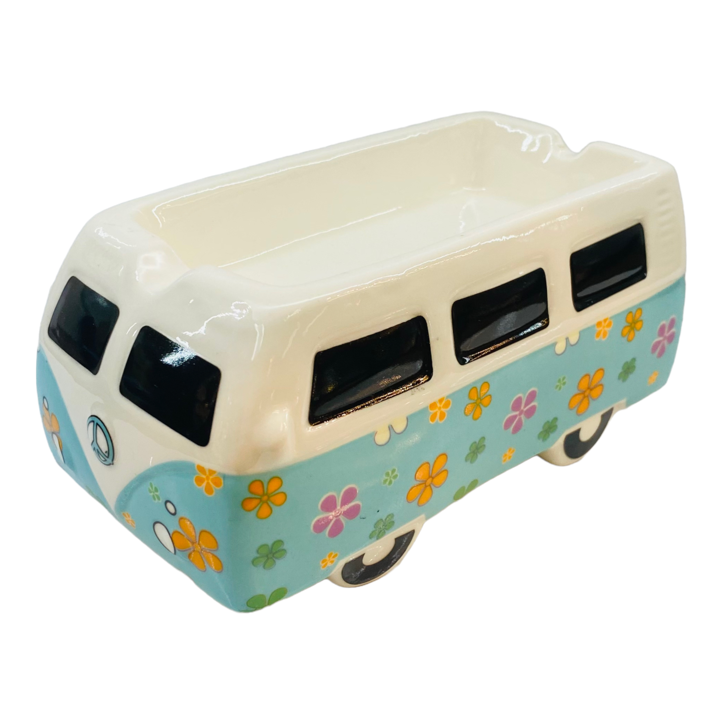 Vintage Hippie Bus Ceramic Ashtray Tie Dye - Flower Power