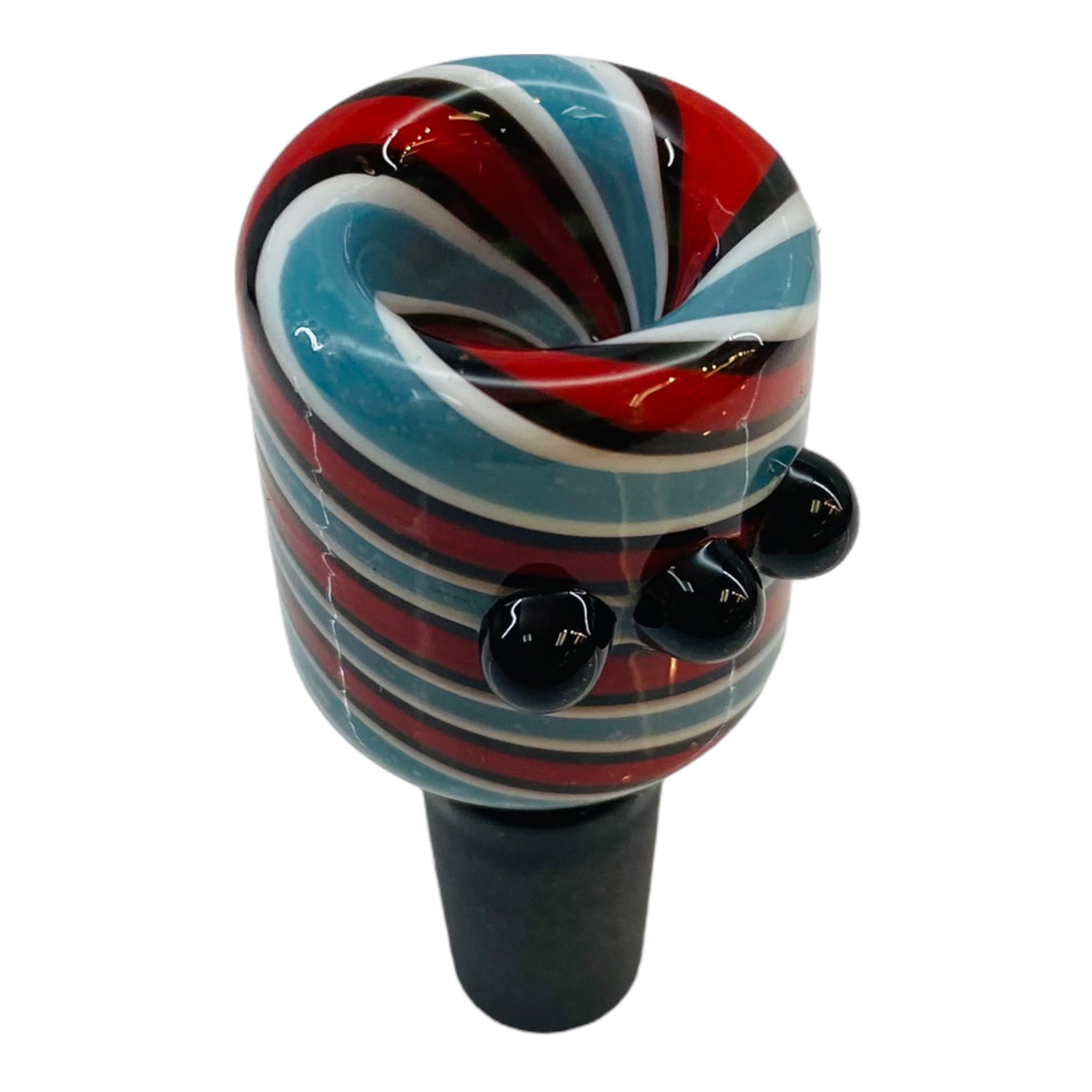 14mm Flower Bowl - Black Fitting With Tall Color Twist Bubble - Red, White, Blue, And Black