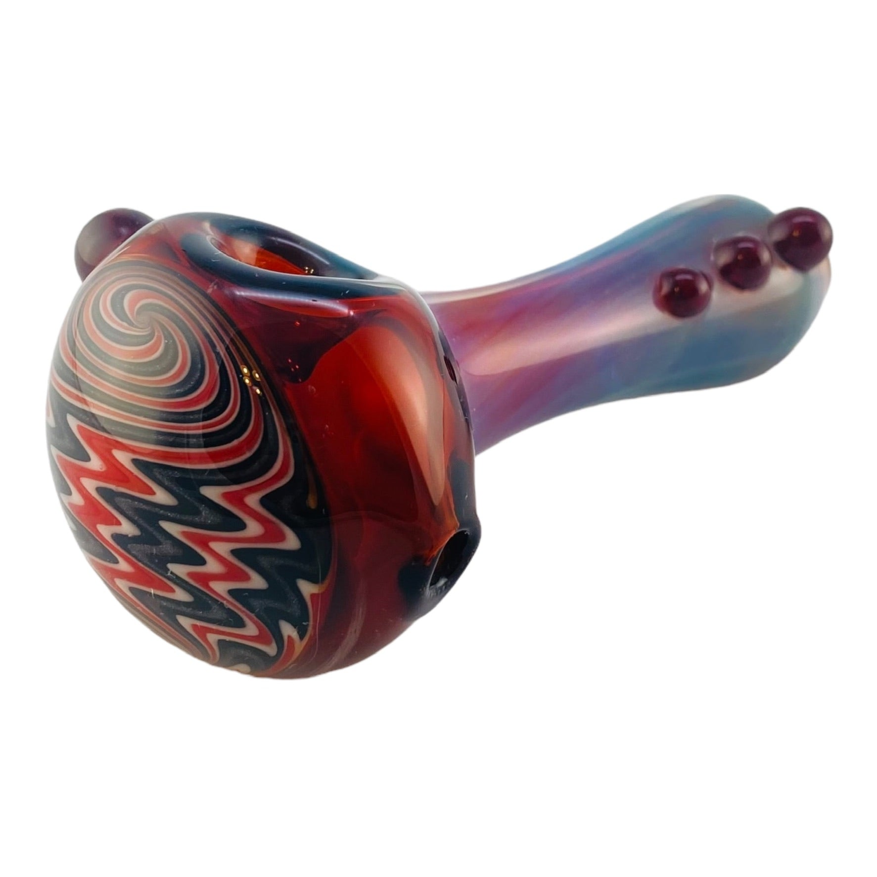 Red With Blue Fade & Red/White/Black Wig Wag - Glass Hand Pipe