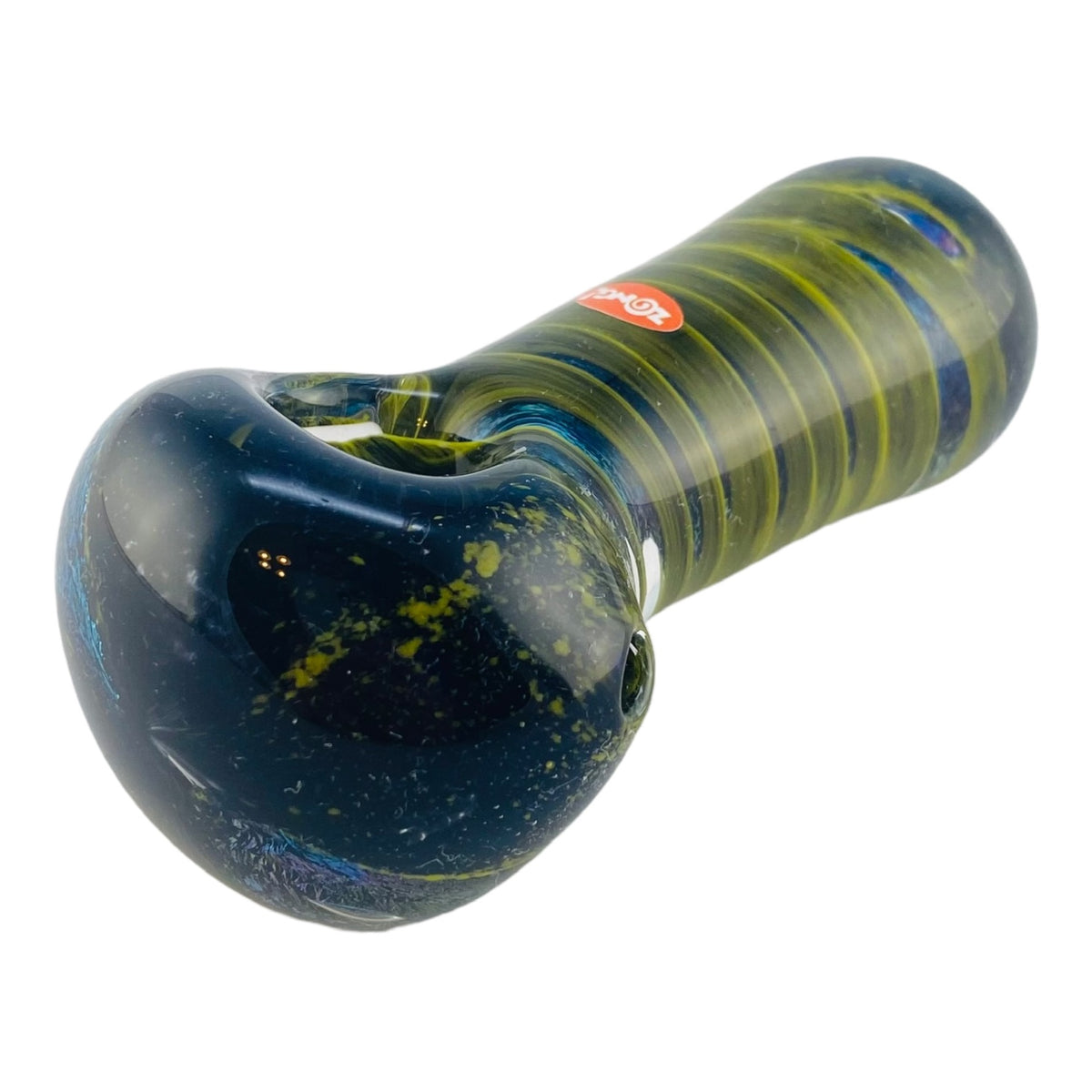 ZONG Glass - Black & Yellow With Blue Dichro Twist - Glass Hand Pipe