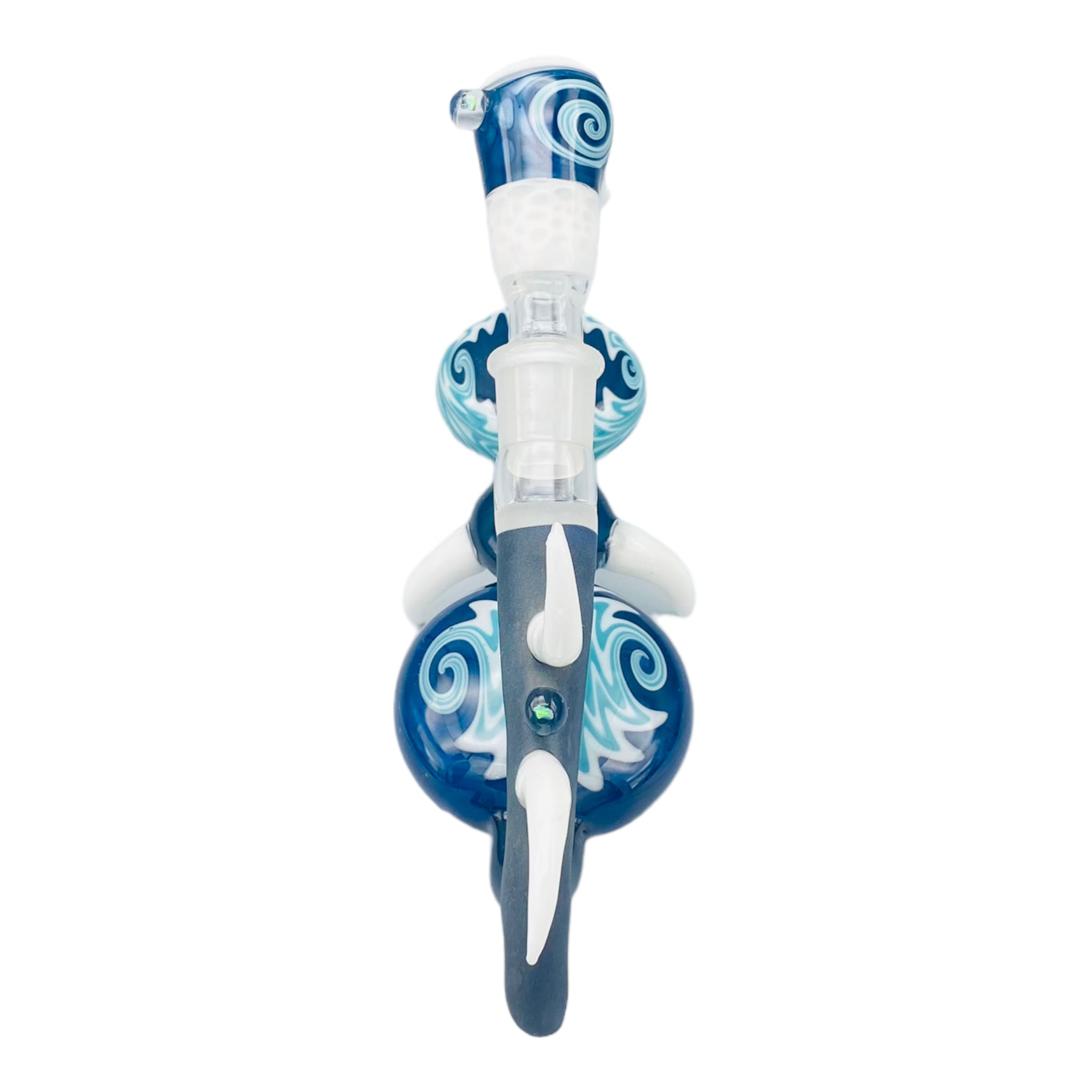 Large Blue Wig Wag Pull Bowl Custom Glass Dry Hand Pipe With Large Horns And Opals
