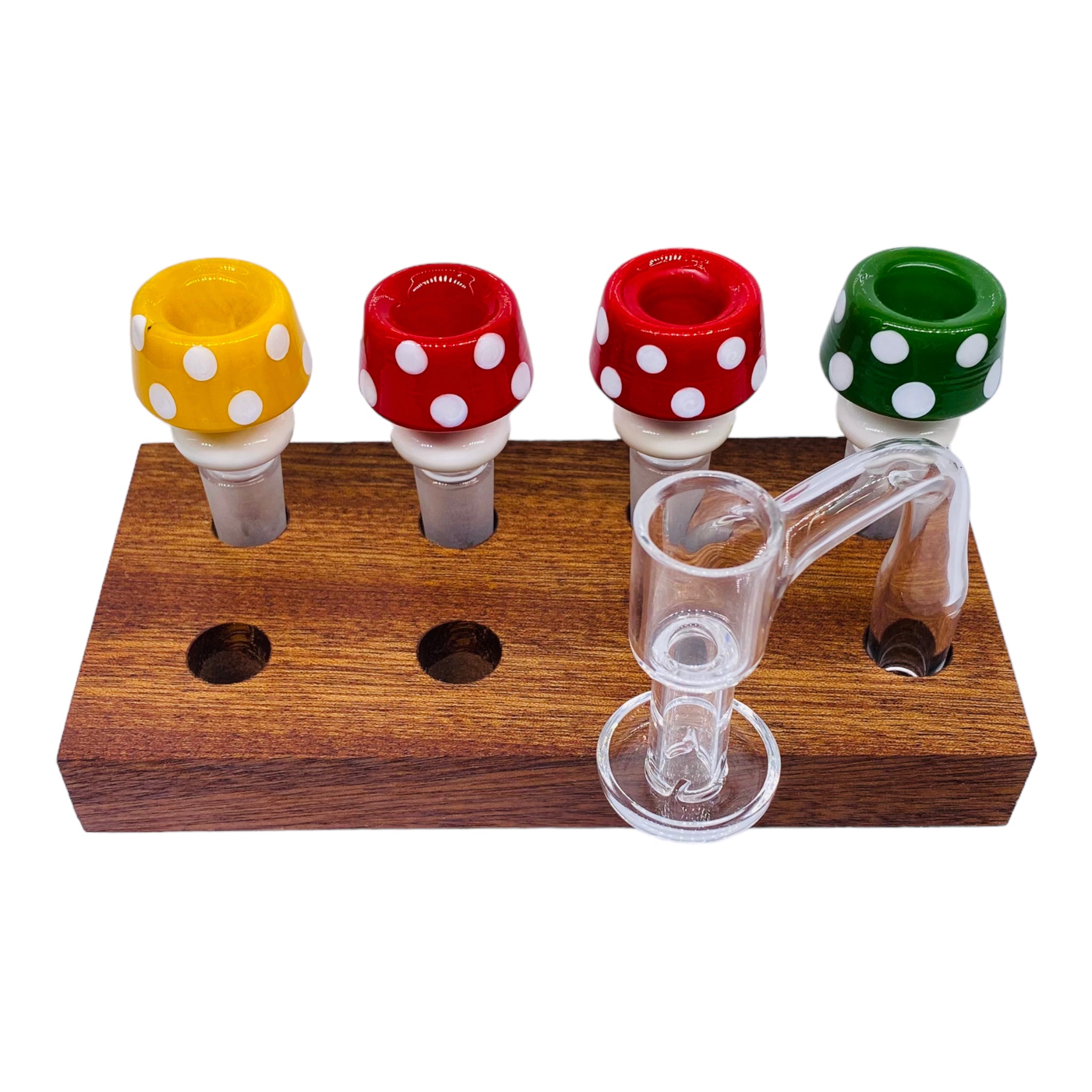 8 Hole Wood Display Stand Holder For 14mm Bong Bowl Pieces Or Quartz Bangers - Mahogany