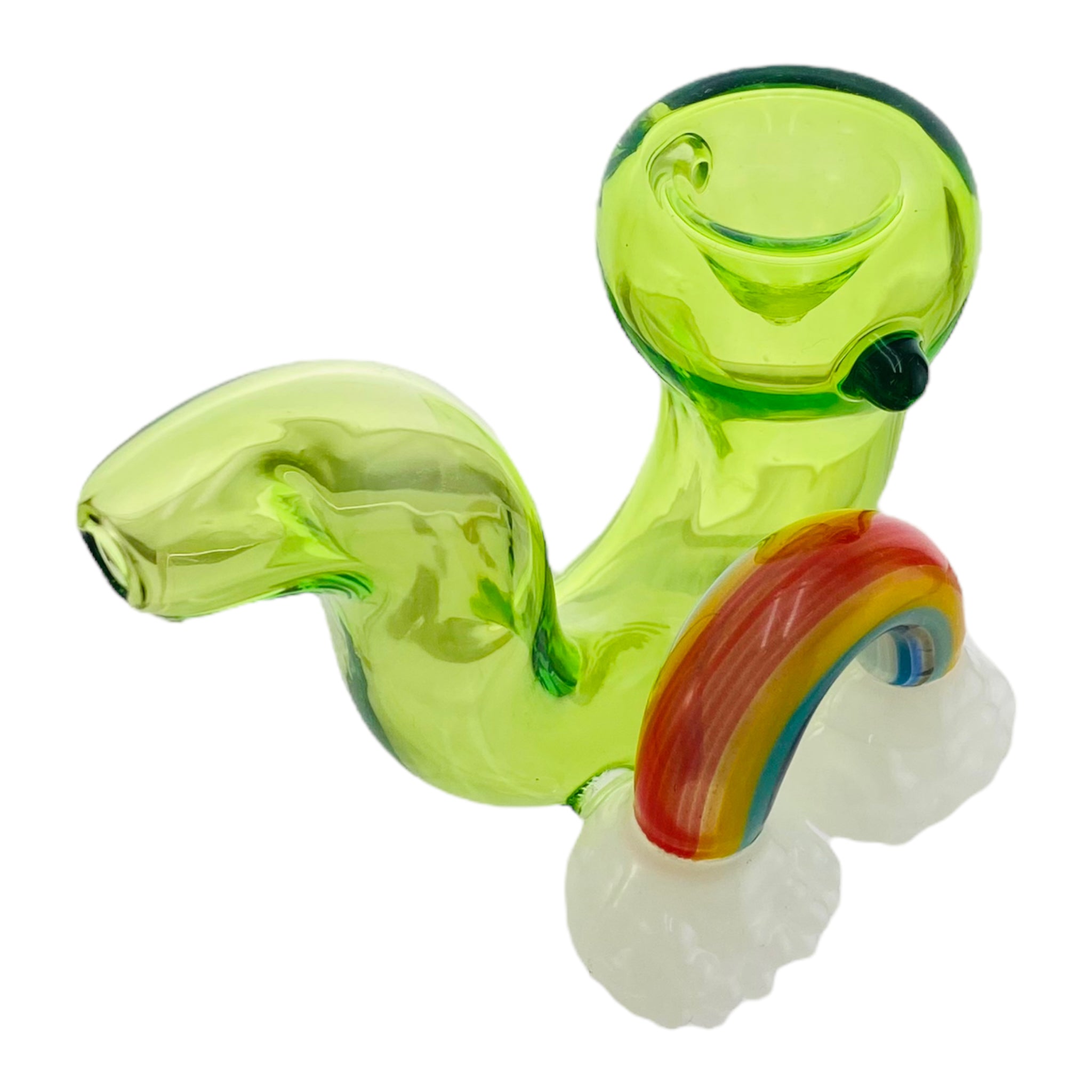 Green Glass Sherlock Hand Pipe With Rainbow And Clouds