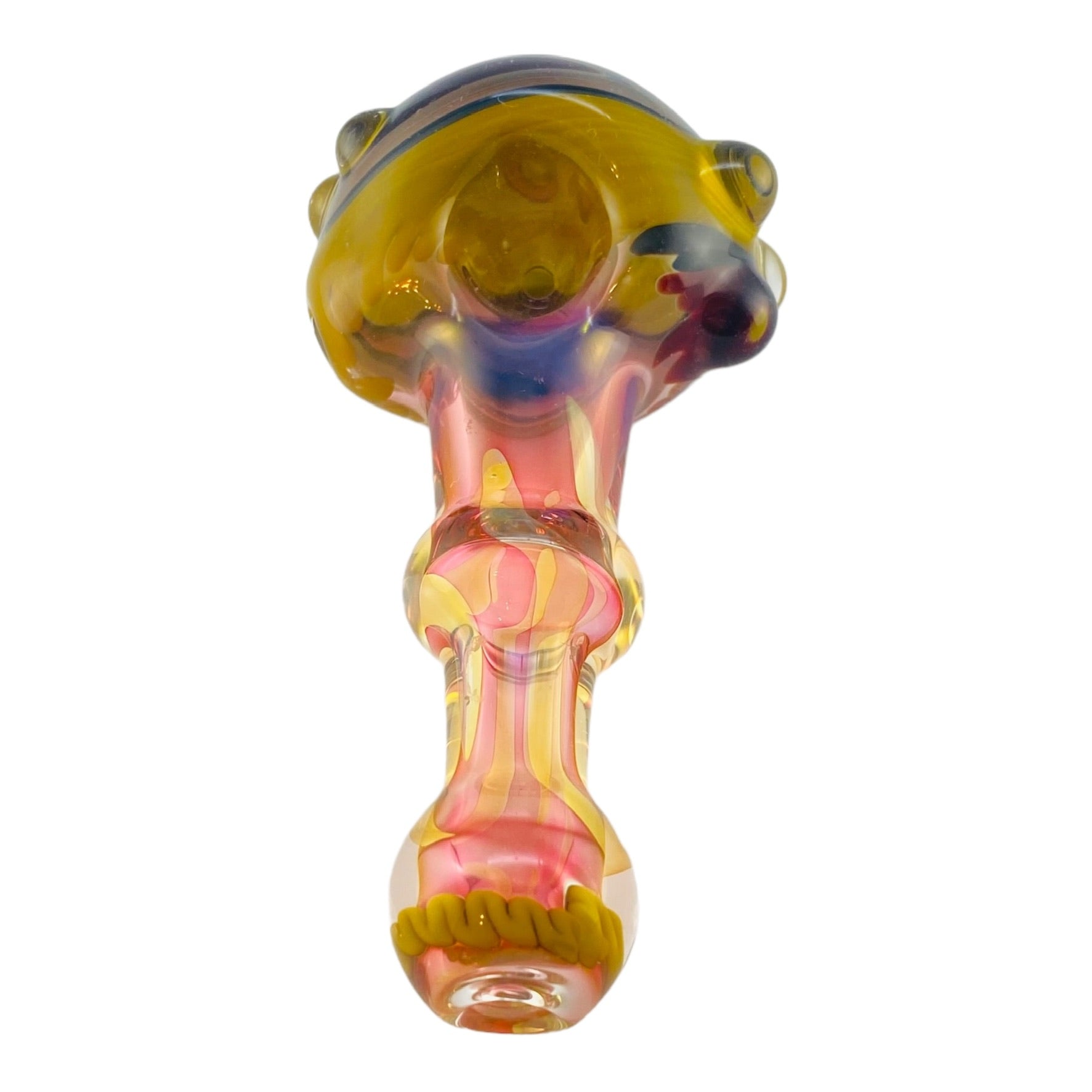 Glass Hand Pipe - Inside Out Fumed Glass Hand Pipe With Red And Yellow Wig Wag End