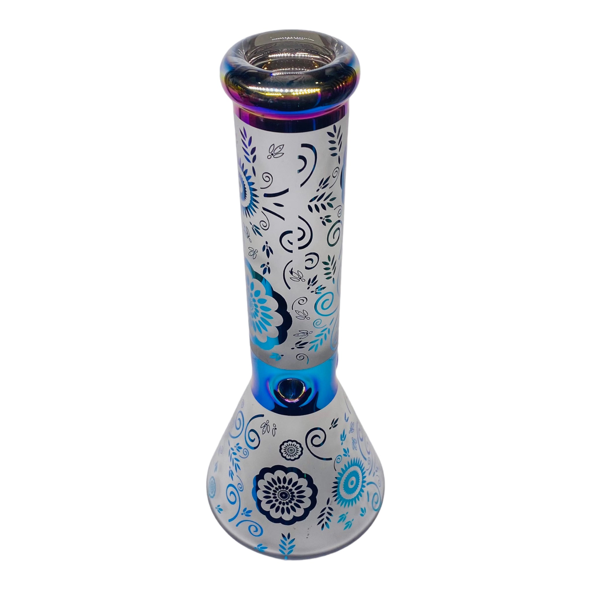 12 Inch Sandblasted Beaker Base Glass Bong With Rainbow Flowers