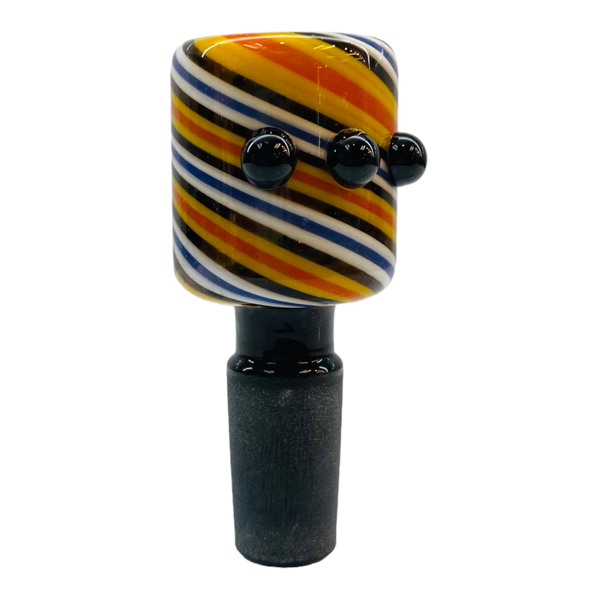 14mm Flower Bowl - Black Fitting With Tall Color Twist Bubble - Yellow, Orange, Black, And White