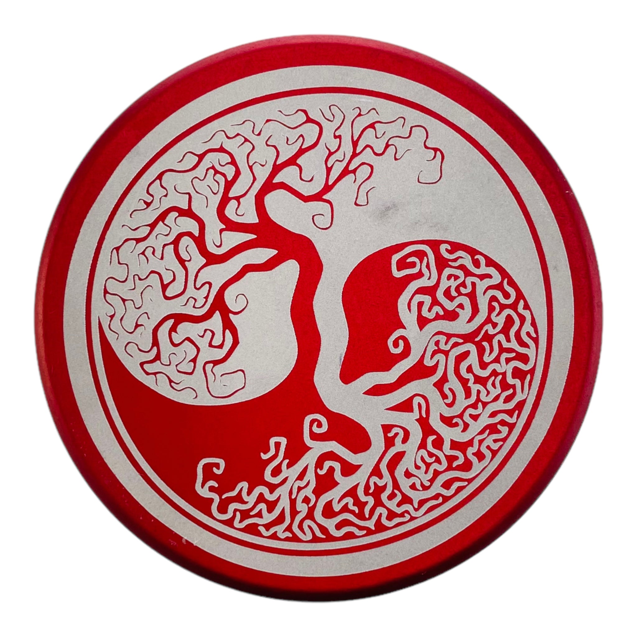 Tahoe Grinders - Red Anodized Aluminum Large Two Piece Herb Grinder With Ying Yang Trees