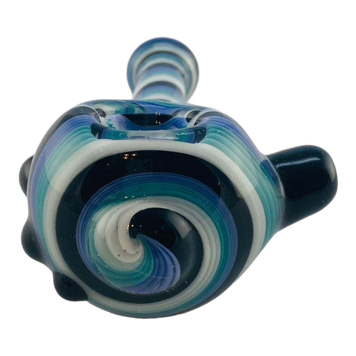 Glass Hand Pipe Inside Out Black,Teal, And White Spiral Twist Spoon