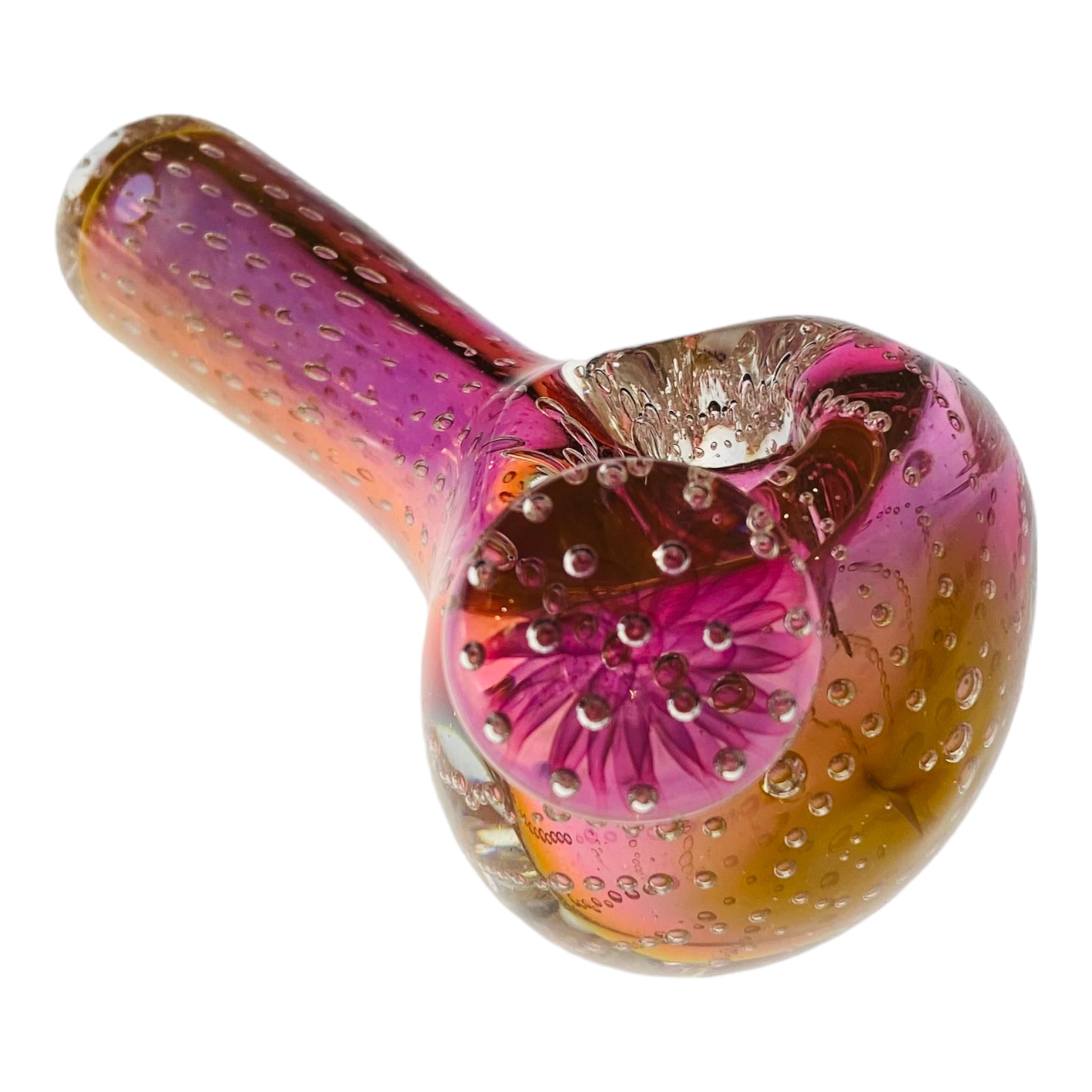 Pink Gold Fumed Glass Hand Pipe With Air Trap Bubbles And Fume Implosion Marble