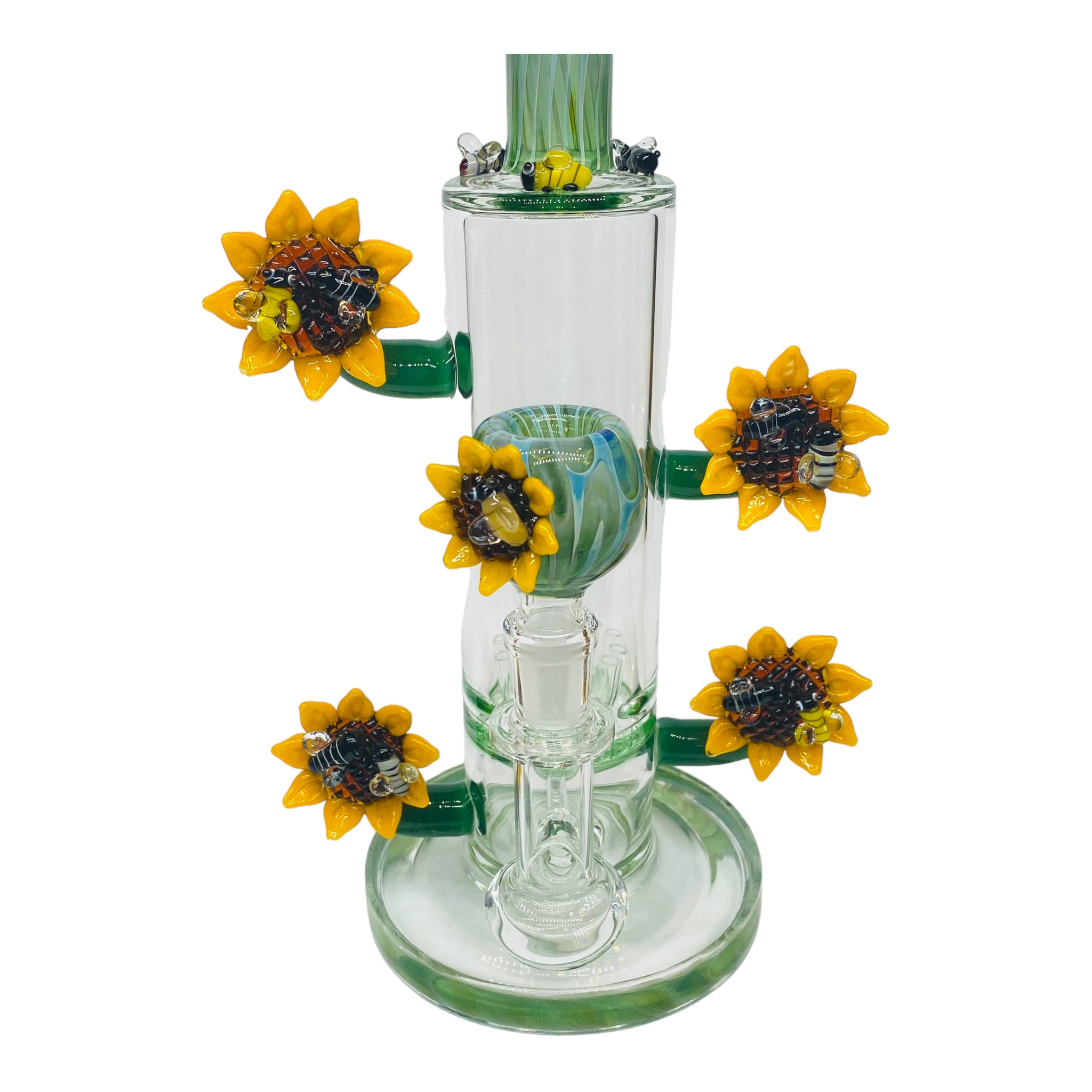 cute Apollo Glass - Perching Sunflower Garden With Bees Glass Bong