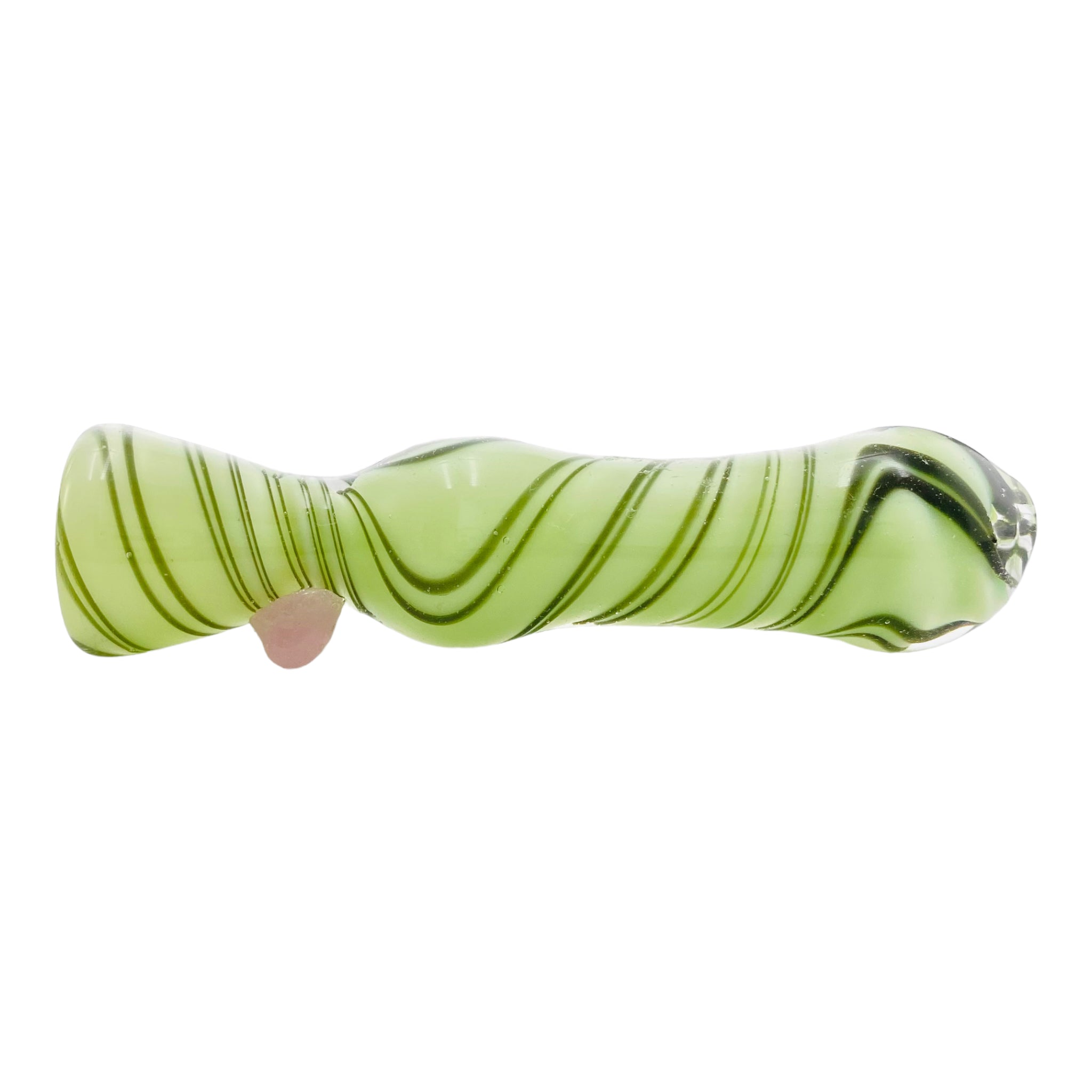 Glass Chillum Pipe - Green With Black Spirals And Pink Dot