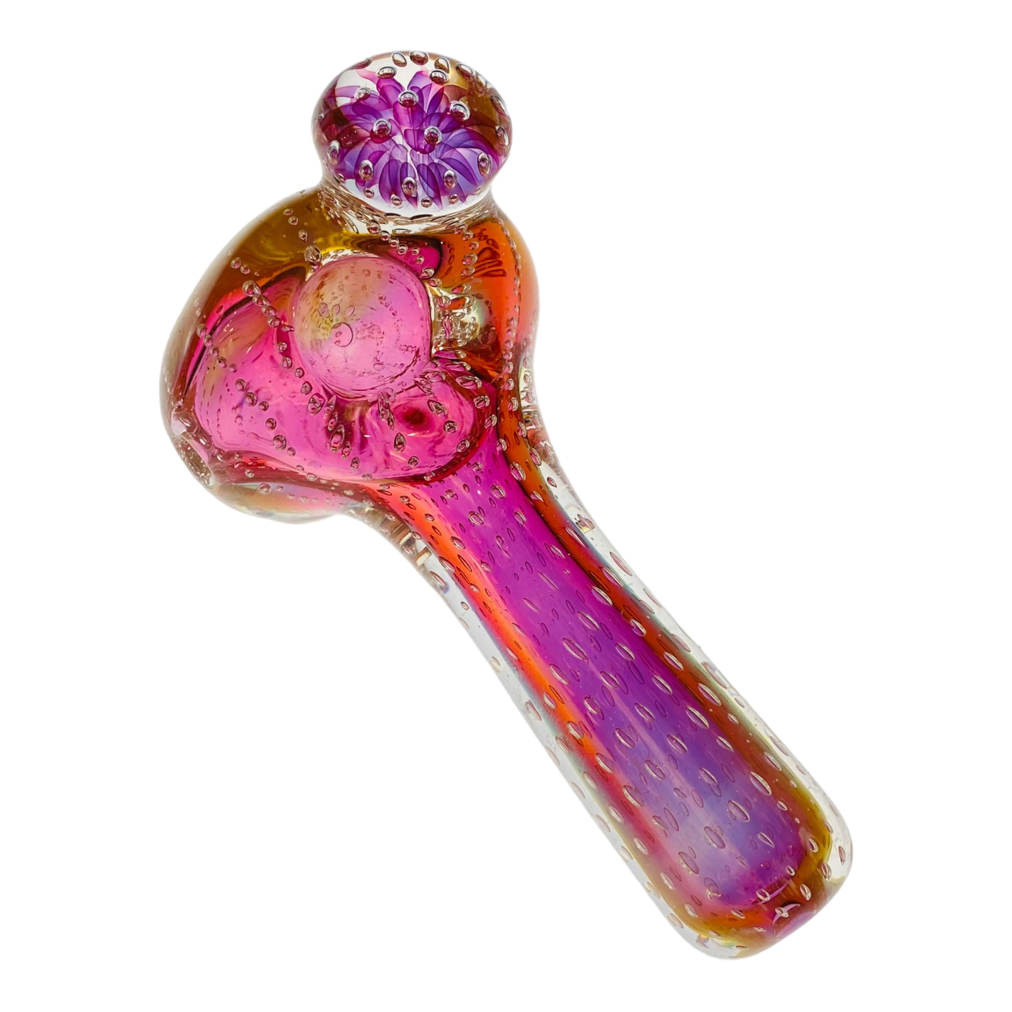 Pink Gold Fumed Glass Hand Pipe With Air Trap Bubbles And Fume Implosion Marble