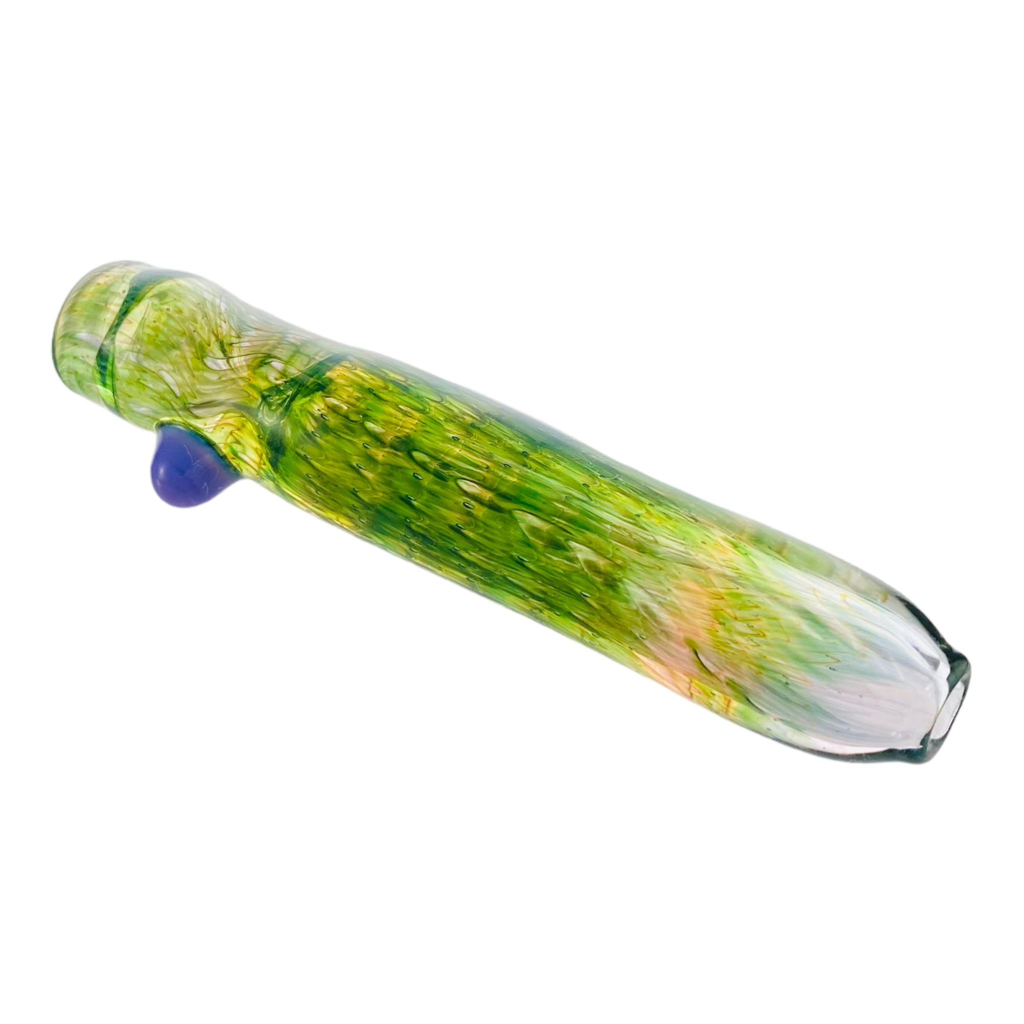 Glass Chillum Pipe - Psychedelic Green Fade With Air Trap Bubbles