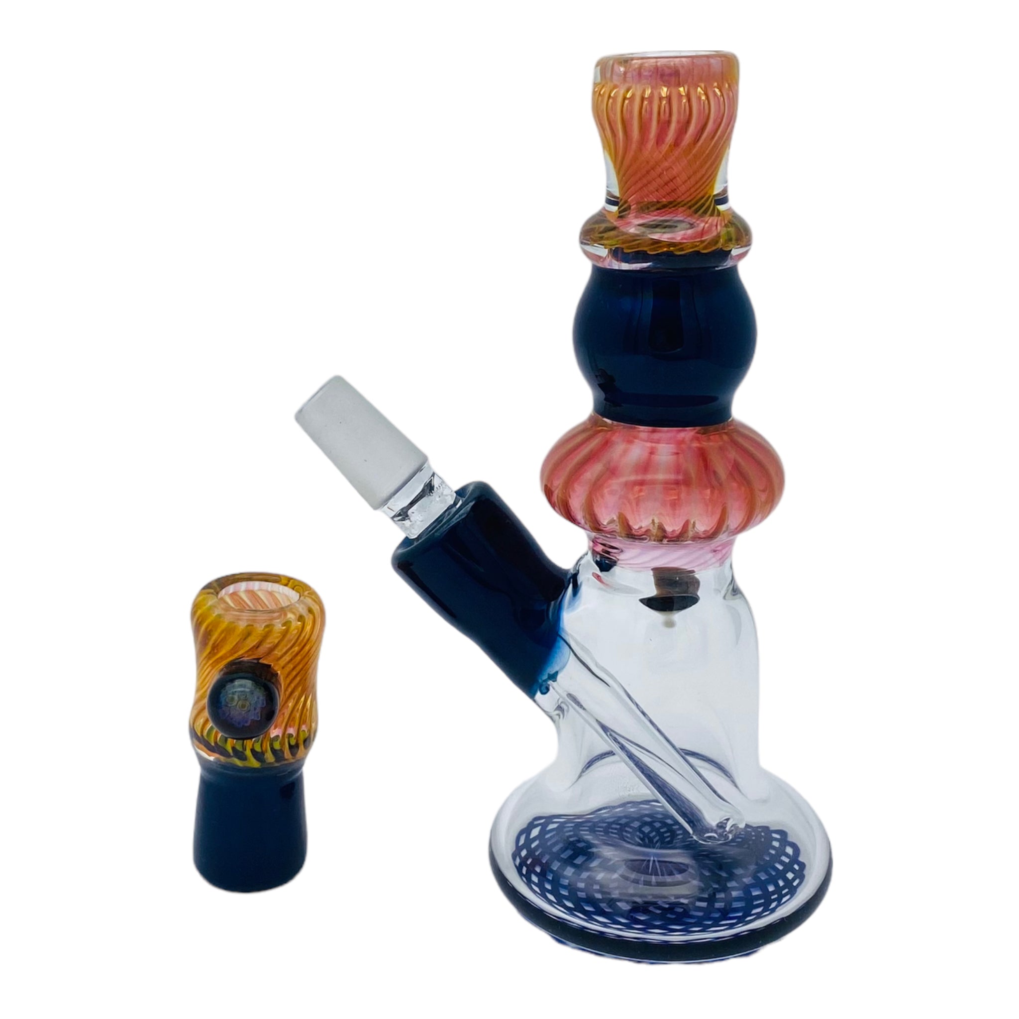 Seth B Glass - Pink Gold Fume Twist And Blue Stardust Mini Tube Dab Rig