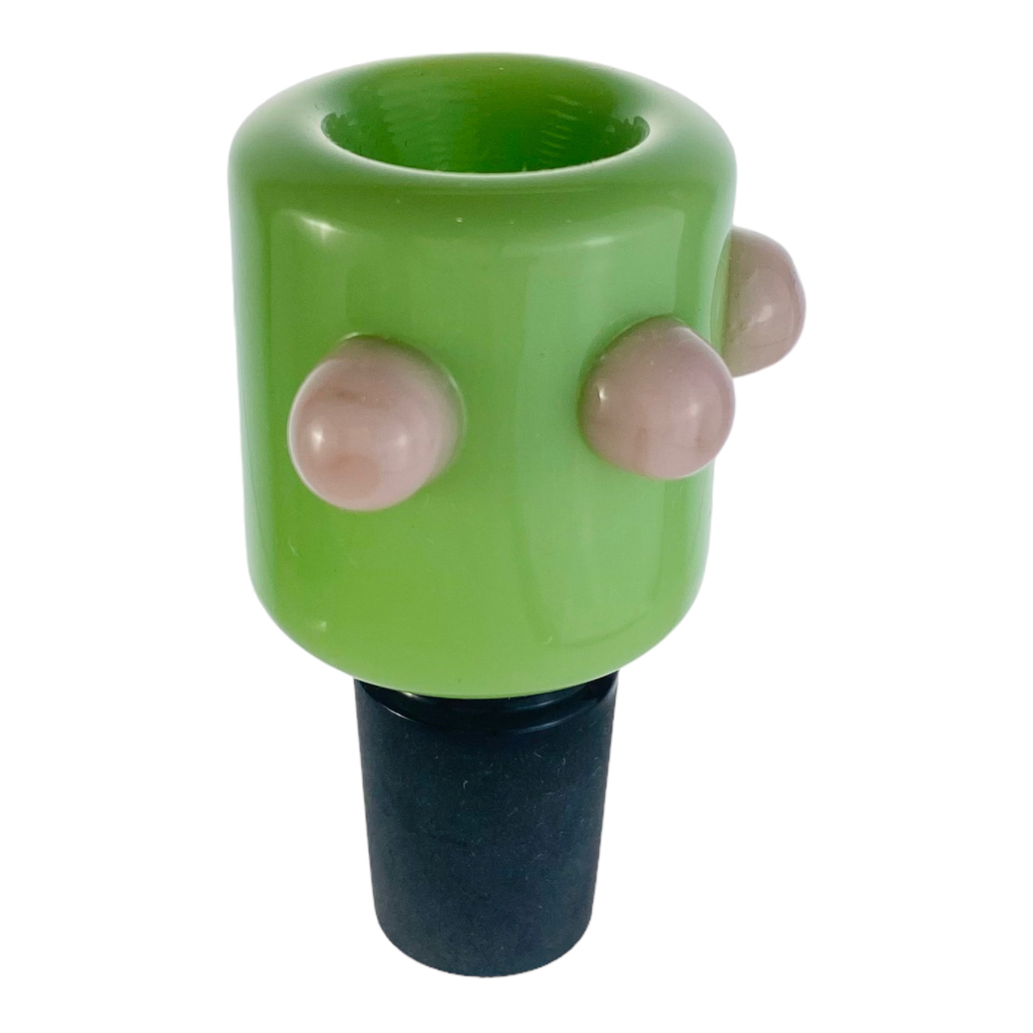 18mm Flower Bowl - Tall Slime Green Bubble With Pink Dots Bong Bowl Piece