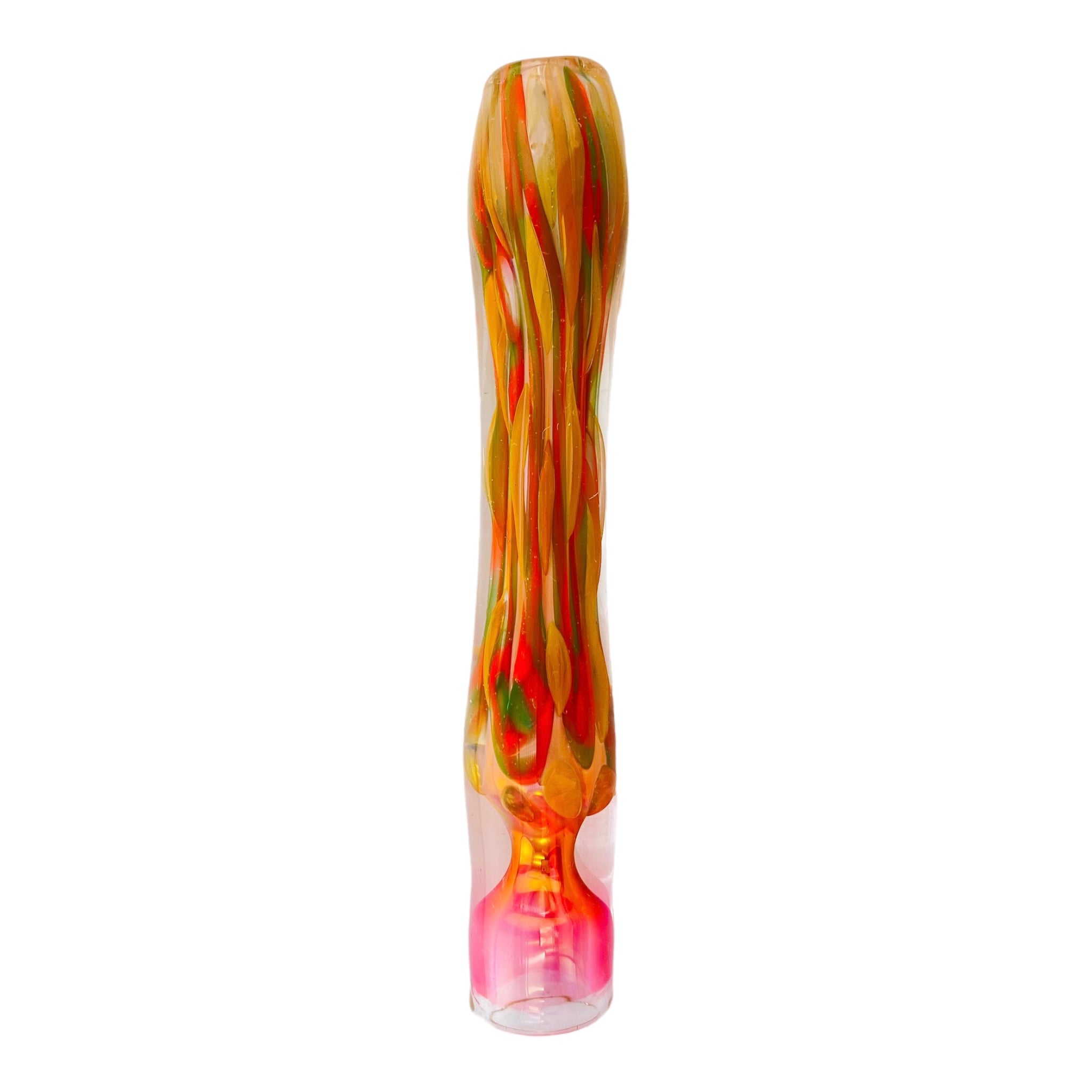 Glass Chillum Pipe - Pink Gold Fuming With Rasta Inside Out