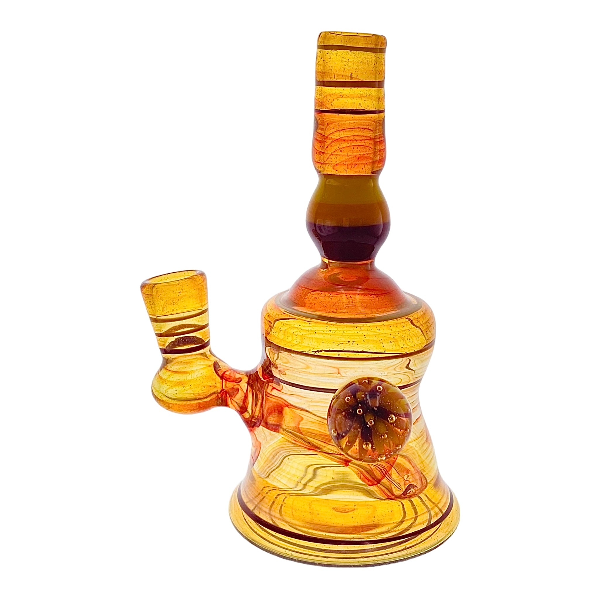Collin Kennedy Glass - Translucent Amber Glass Dab Rig With Yellow, Orange, Red Linework