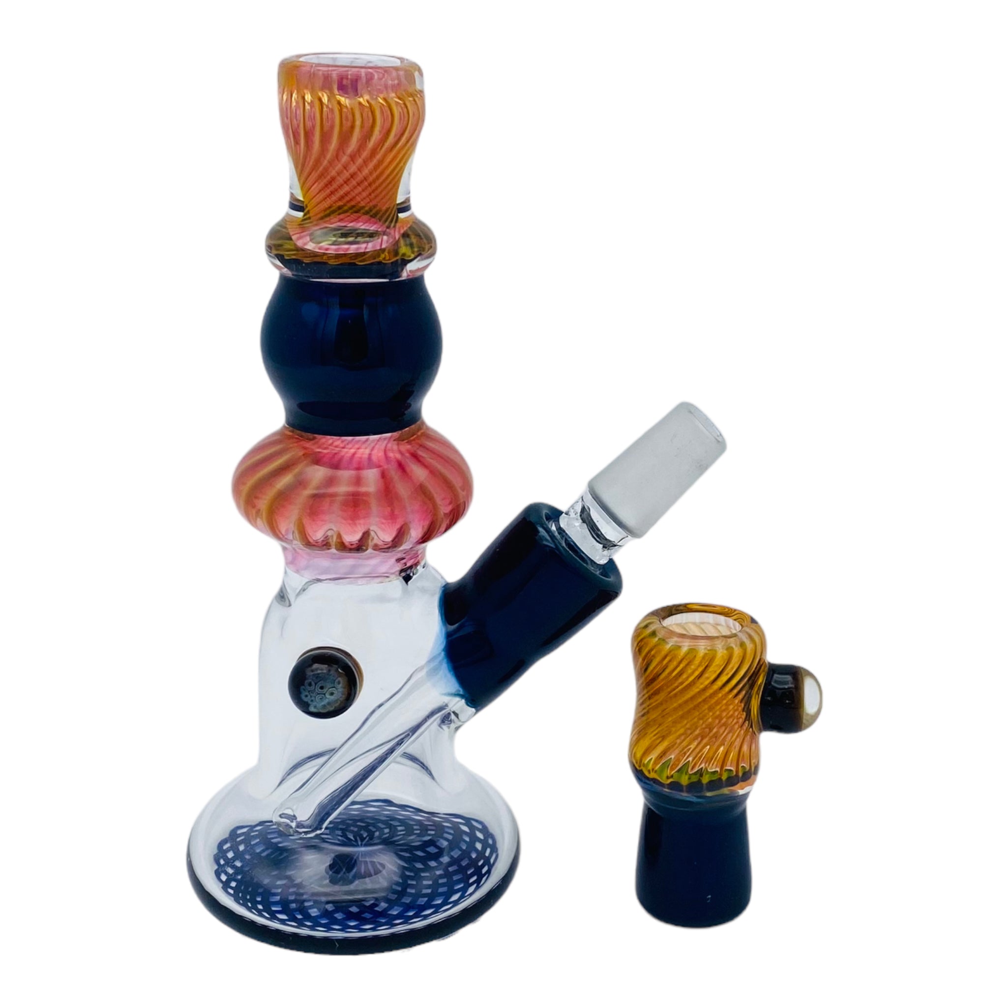 Seth B Glass - Pink Gold Fume Twist And Blue Stardust Mini Tube Dab Rig