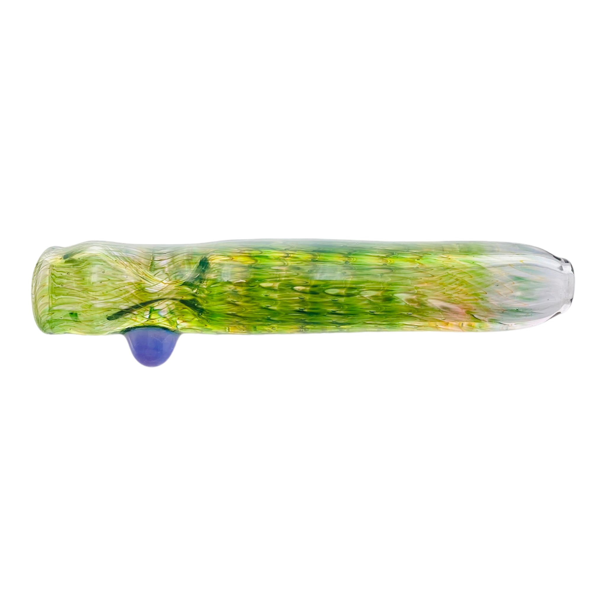 Glass Chillum Pipe - Psychedelic Green Fade With Air Trap Bubbles