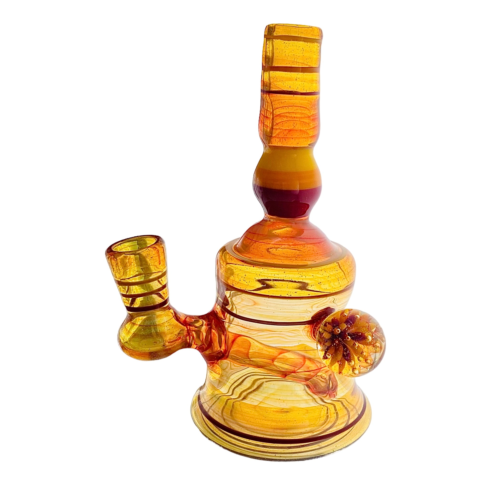 Collin Kennedy Glass - Translucent Amber Glass Dab Rig With Yellow, Orange, Red Linework