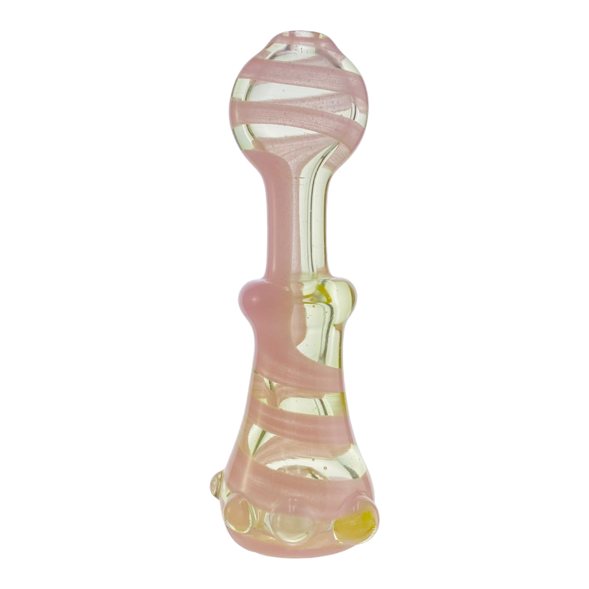 Glass Chillum Pipe - Pink Twirl Over Light Green Glass