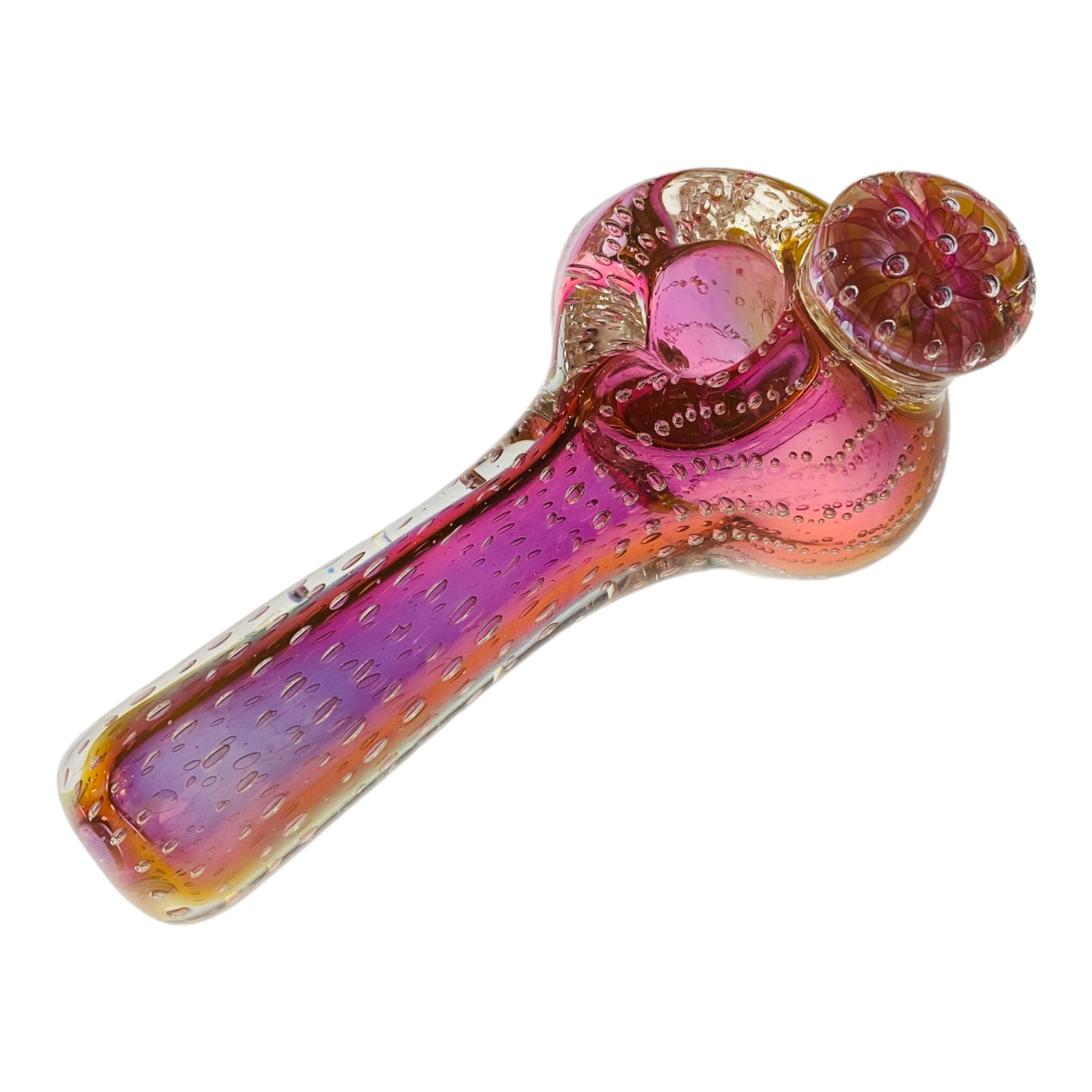Pink Gold Fumed Glass Hand Pipe With Air Trap Bubbles And Fume Implosion Marble