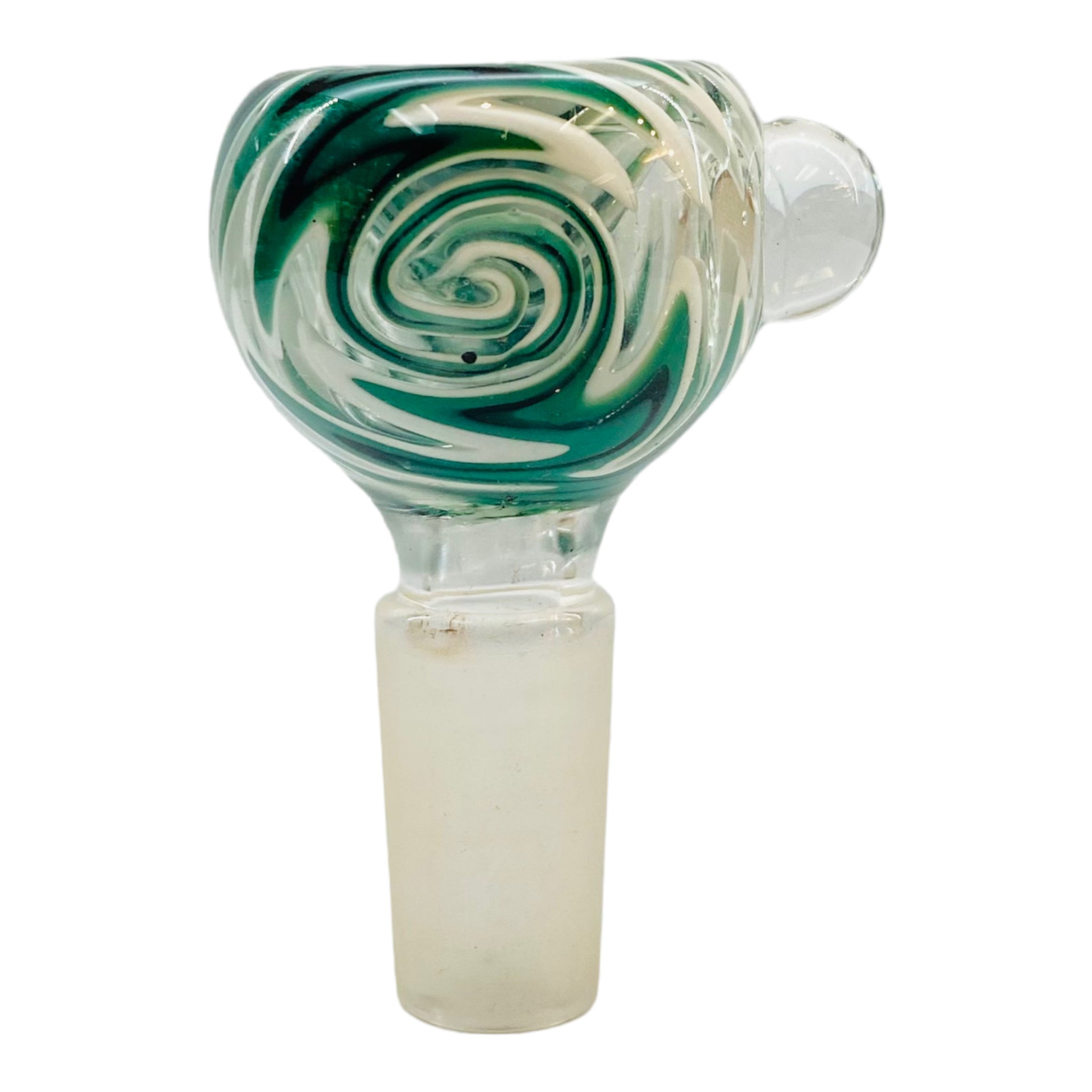 14mm Flower Bowl - Push Bubble With Wig Wag Spirals - Green And White