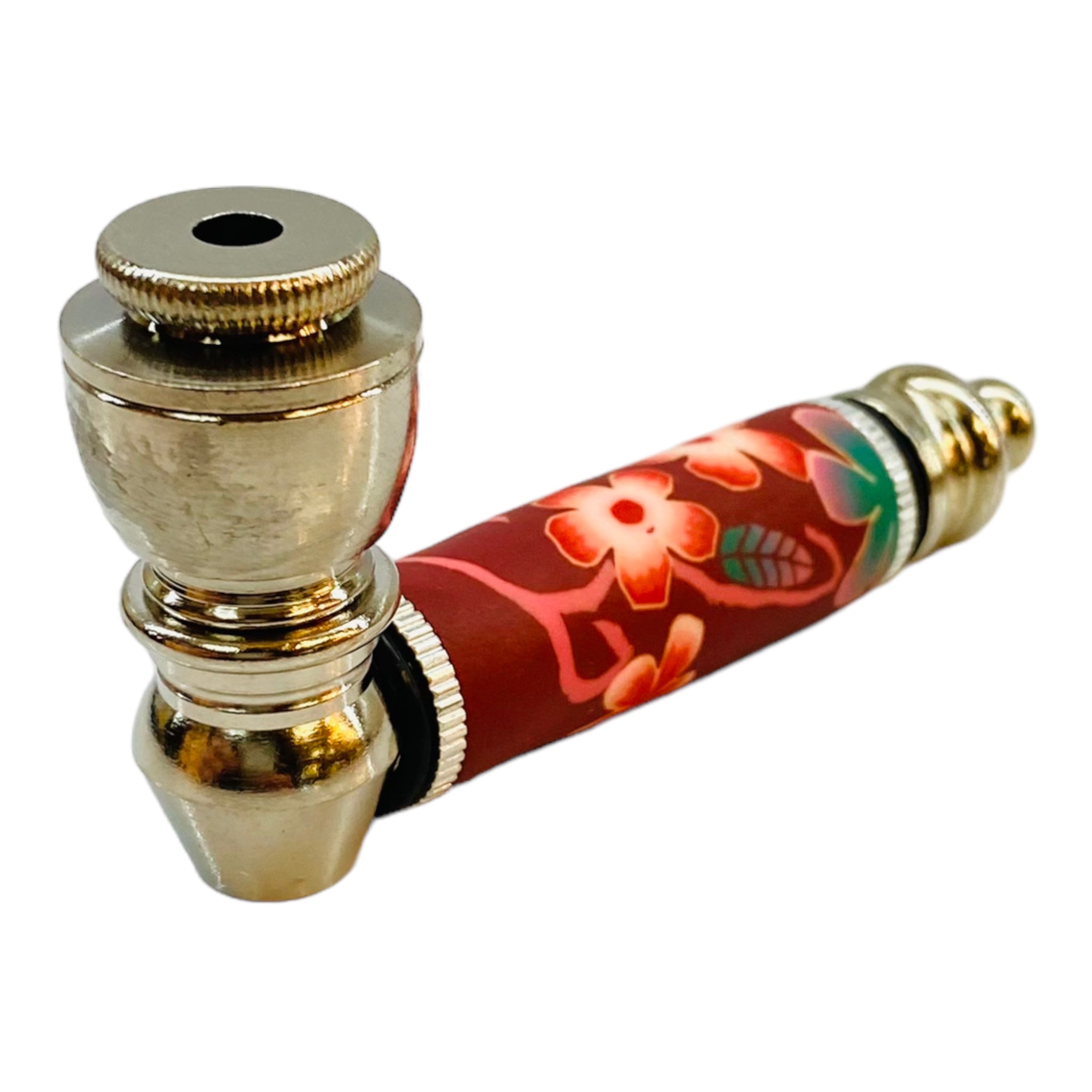 Metal Hand Pipes - Silver Chrome Hand Pipe With Pink Cherry Blossoms