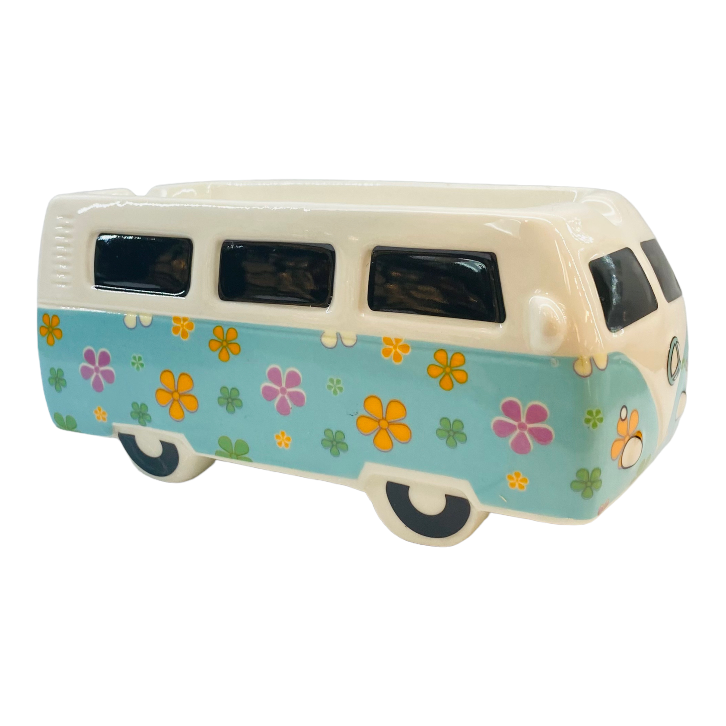 Vintage Hippie Bus Ceramic Ashtray Tie Dye - Flower Power