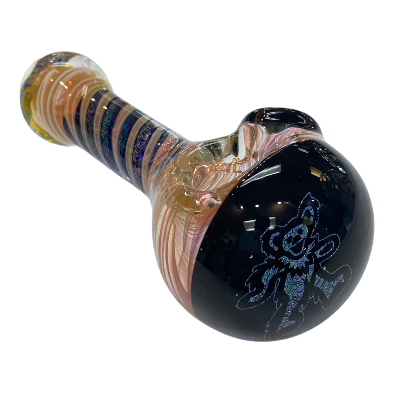 Talent Glass Works - Fume And Color Coil With Dancing Bear Dichro End - Glass Hand Pipe