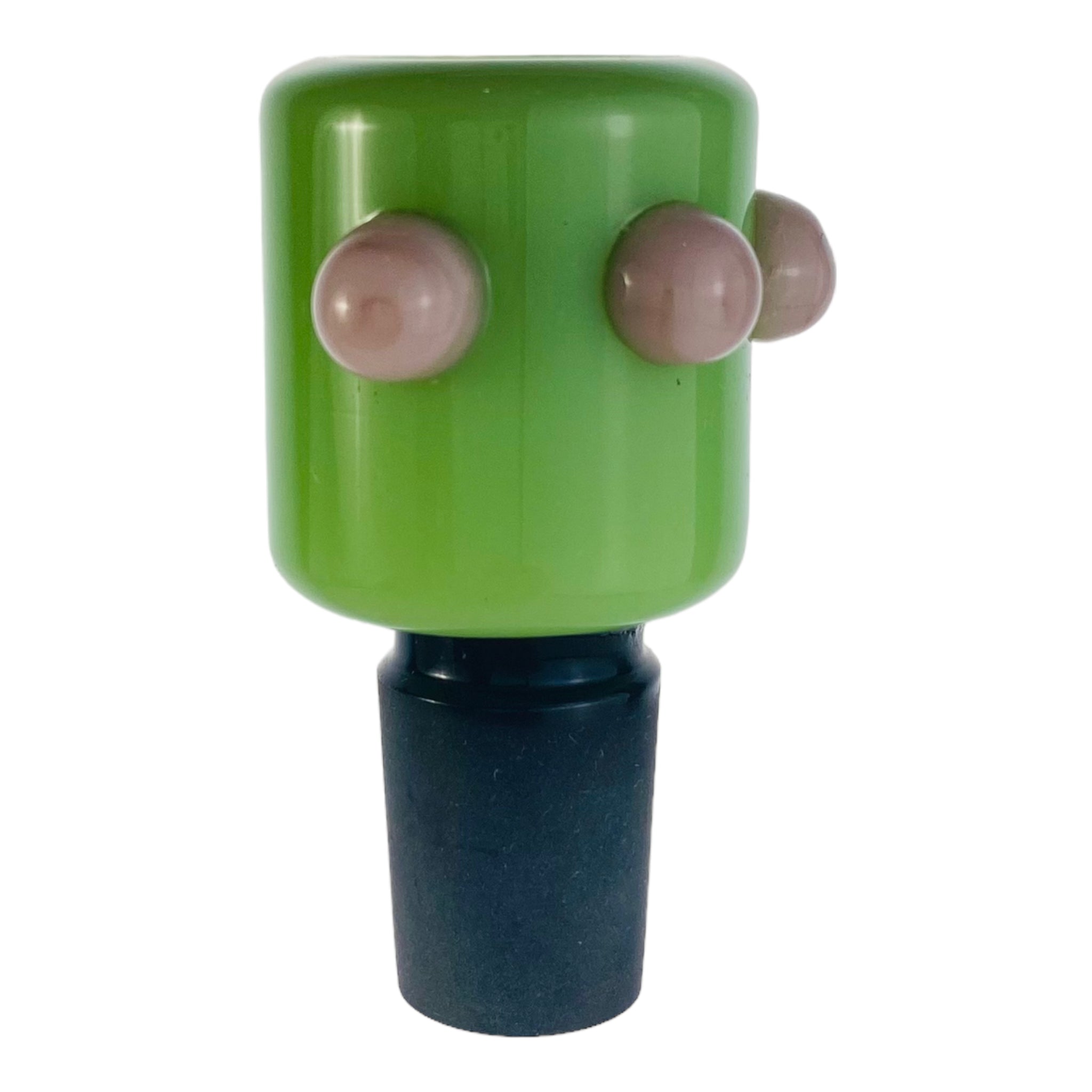 18mm Flower Bowl - Tall Slime Green Bubble With Pink Dots Bong Bowl Piece