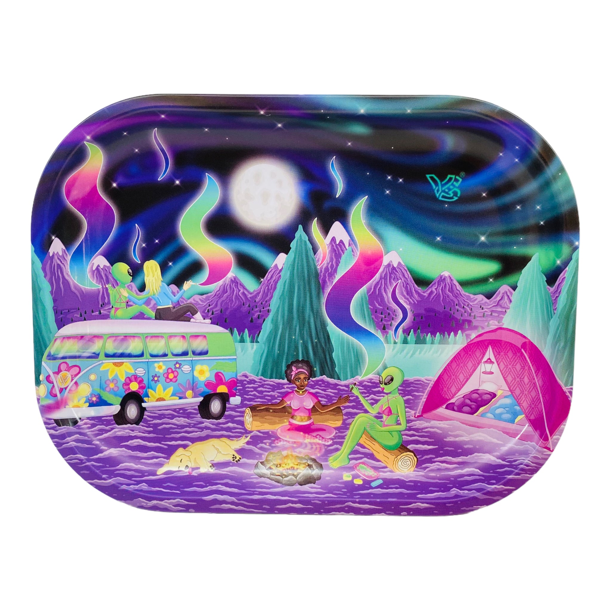 cute V Syndicate Metal Rolling Tray Small Hippe Girls And Aliens Smoke Sesh