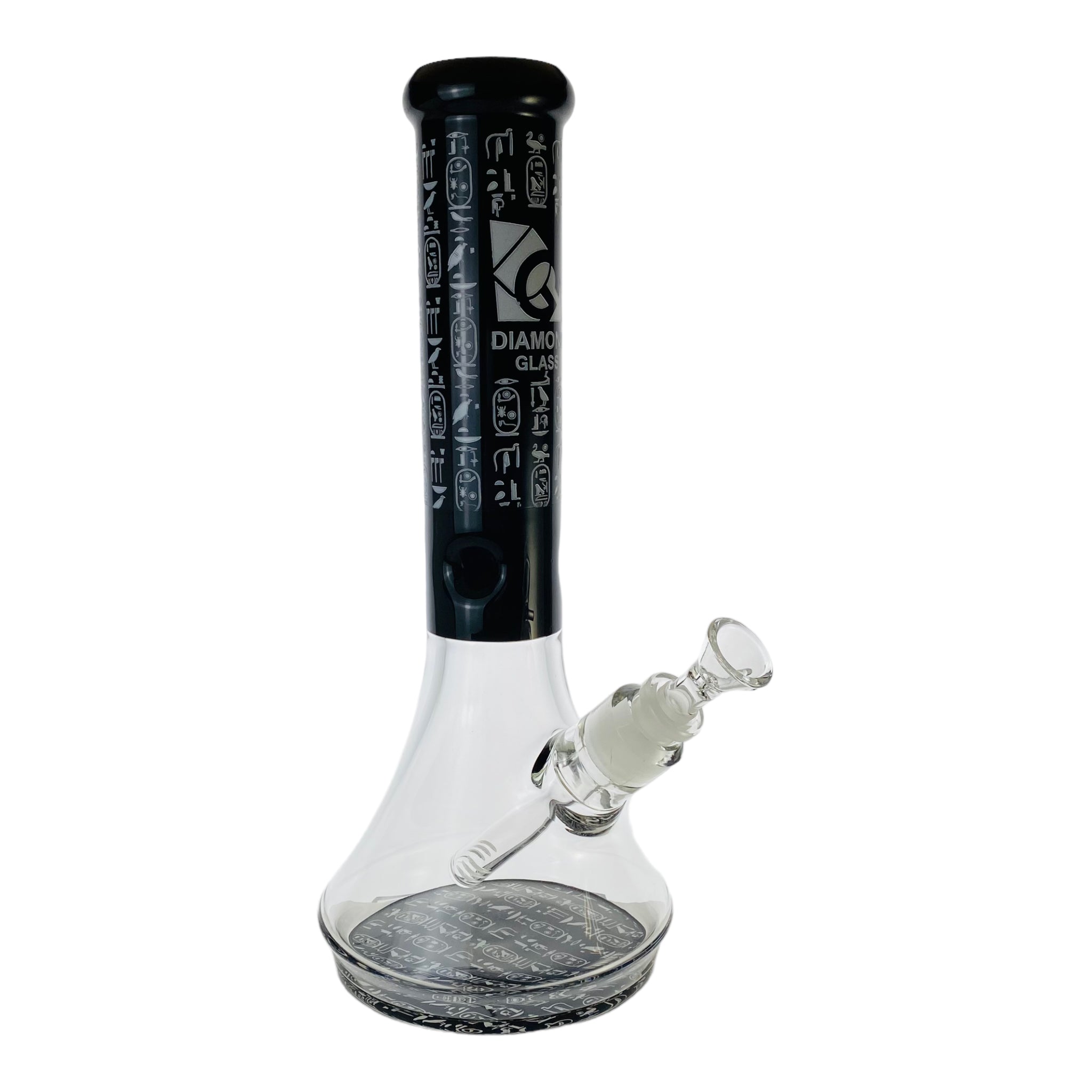 Diamond Glass - White And Black Beaker Bong With Hieroglyphics for sale mighty quinn best smokeshop santa rosa ca 