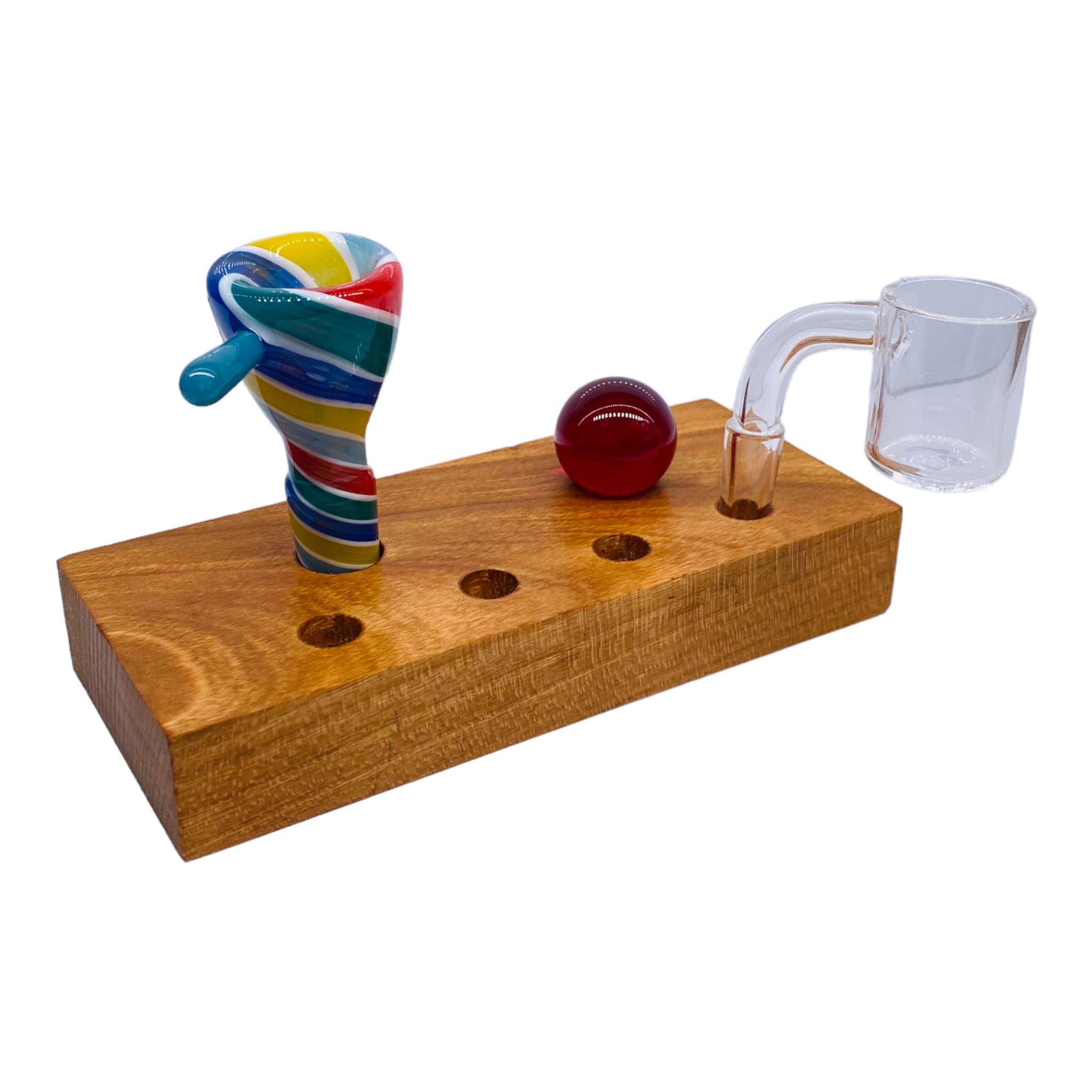 6 Hole Wood Display Stand Holder For 14mm And 10mm Bong Bowl Pieces Or Quartz Bangers made from cherry hardwood