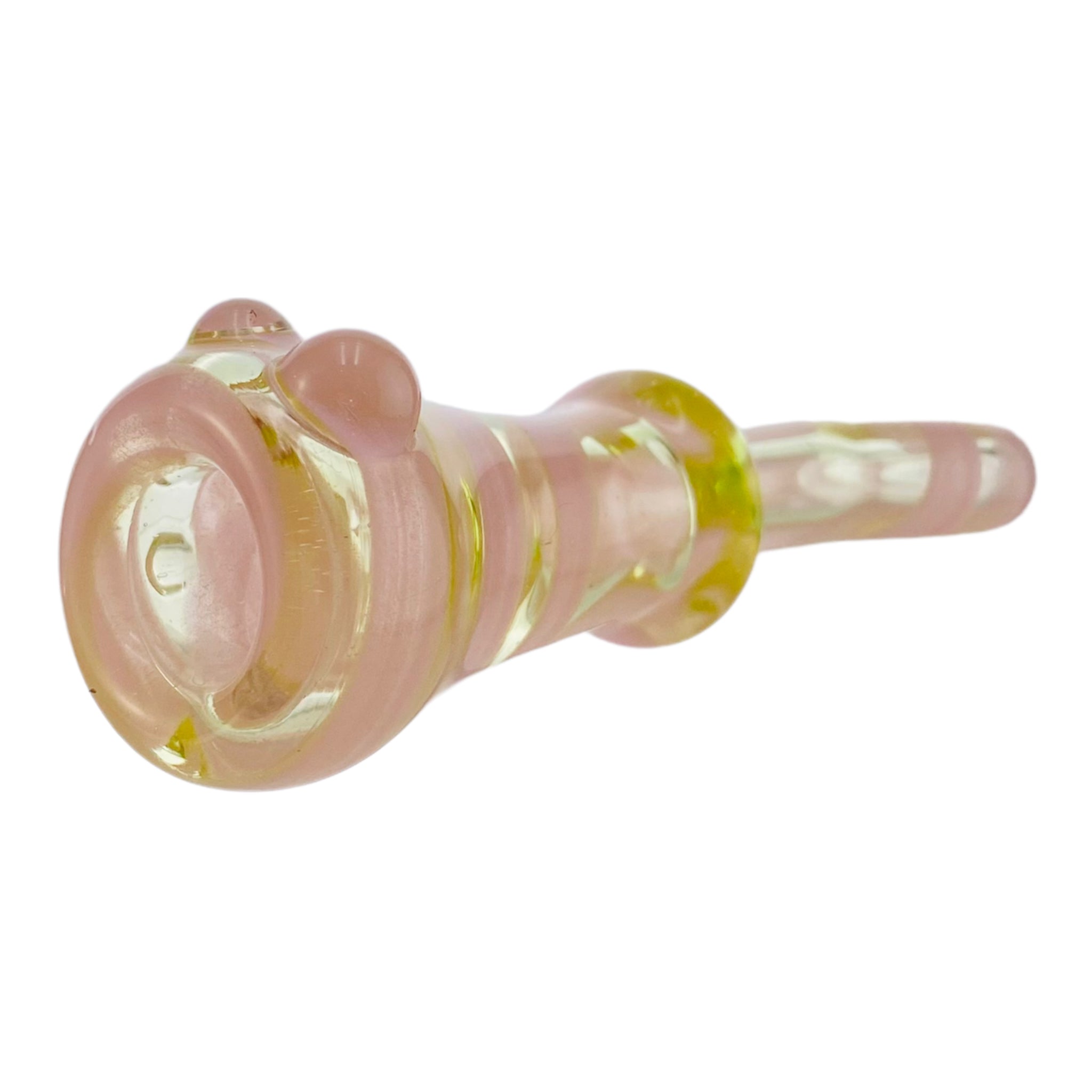 Glass Chillum Pipe - Pink Twirl Over Light Green Glass