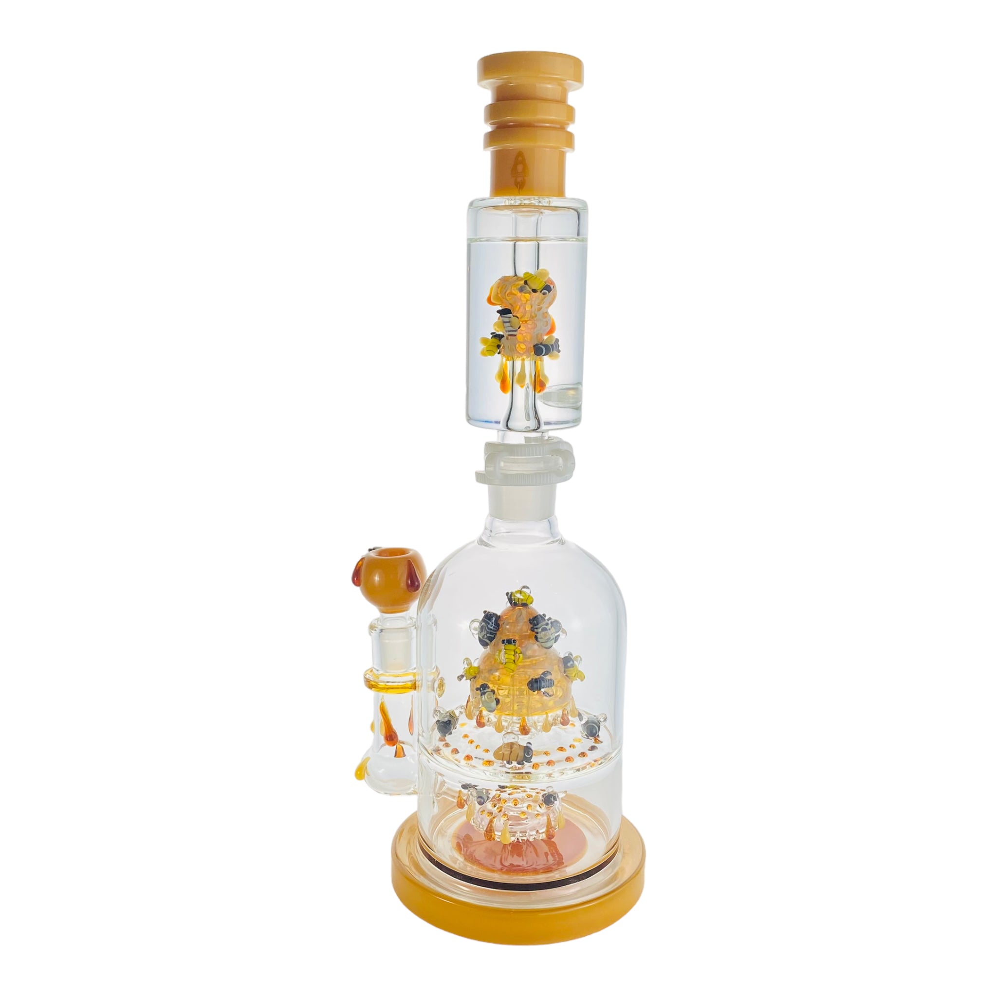Apollo Glass - Large Honey Oil Drip Beehive Bong With Glycerin Freeze Coil Top