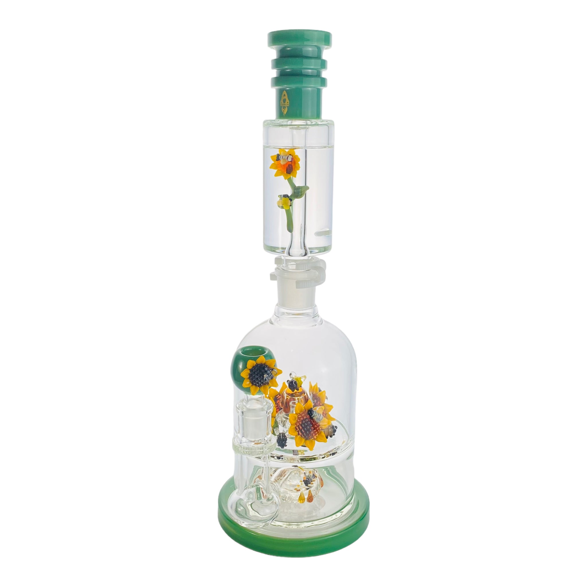 Apollo Glass - Large Sunflower Garden With Bees Glass Bong With Glycerin Freeze Coil Top