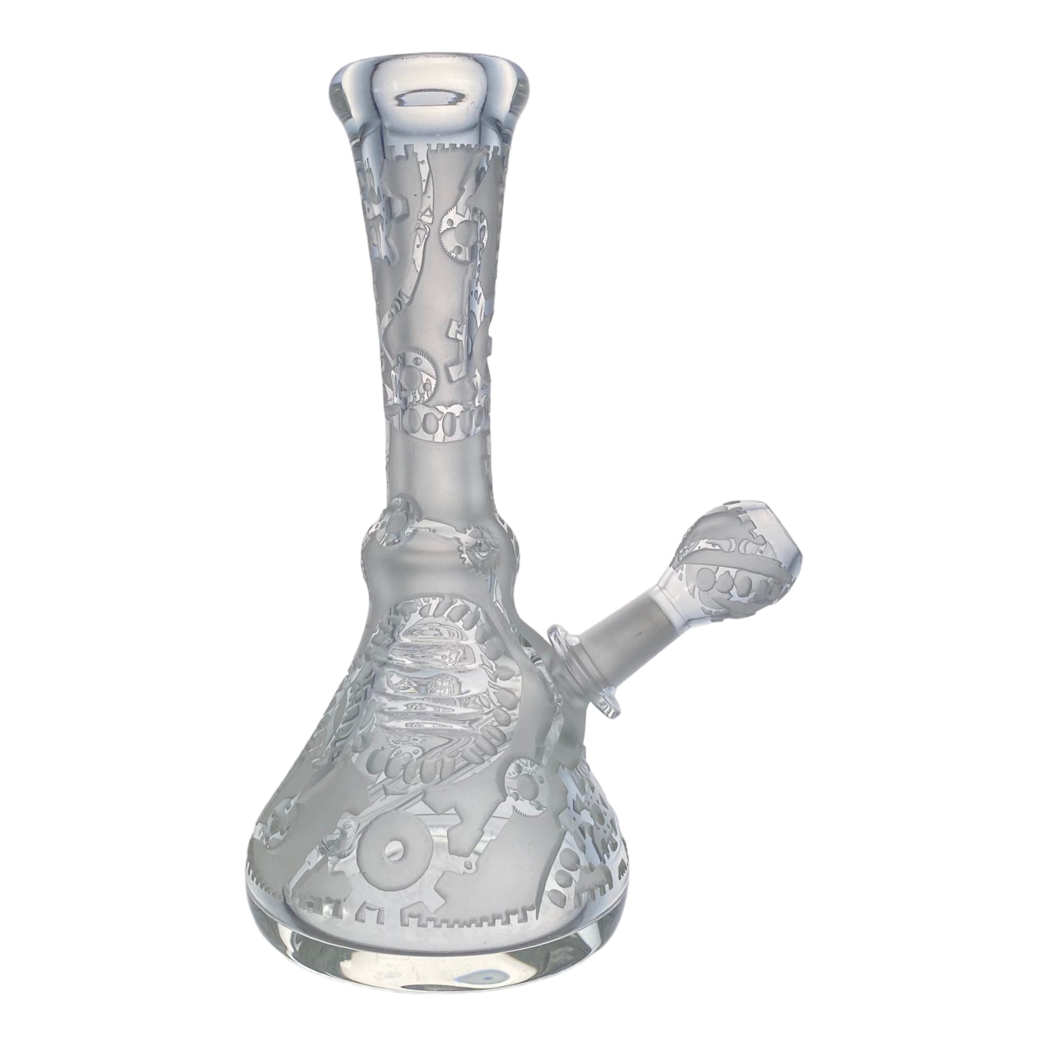 Liberty 503 Glass - Steampunk Gears Sandblasted Mini Tube With Fixed Angled 10mm Male