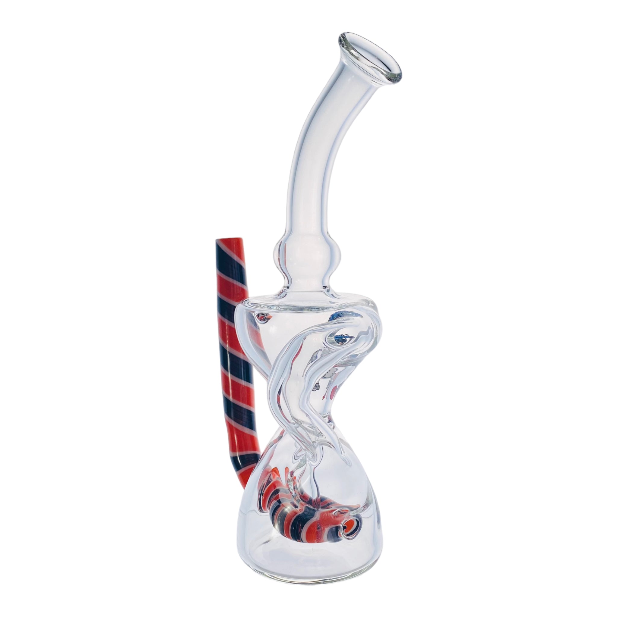 N3RD Glass - Orange And Black Candy Cane Twist Hourglass Klein Recycler Glass Dab Rig