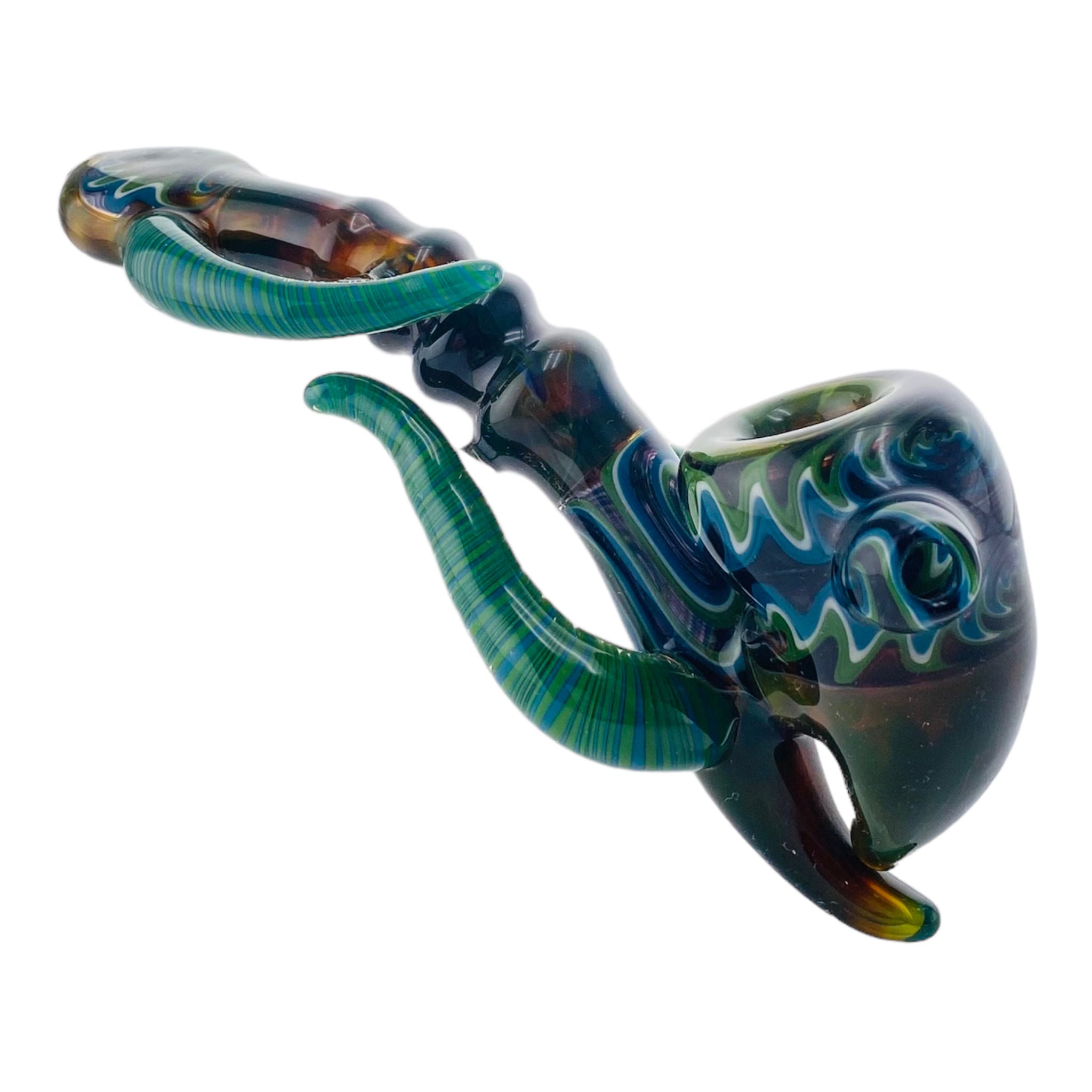 Blue And Green Wig Wag With Alientech And Opal Marble Glass Sherlock Hand Pipe