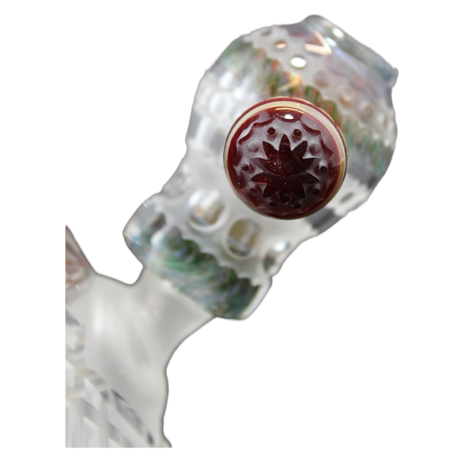 Deep carve sandblasted glass mini tube dab rig made by Liberty 503 Glass