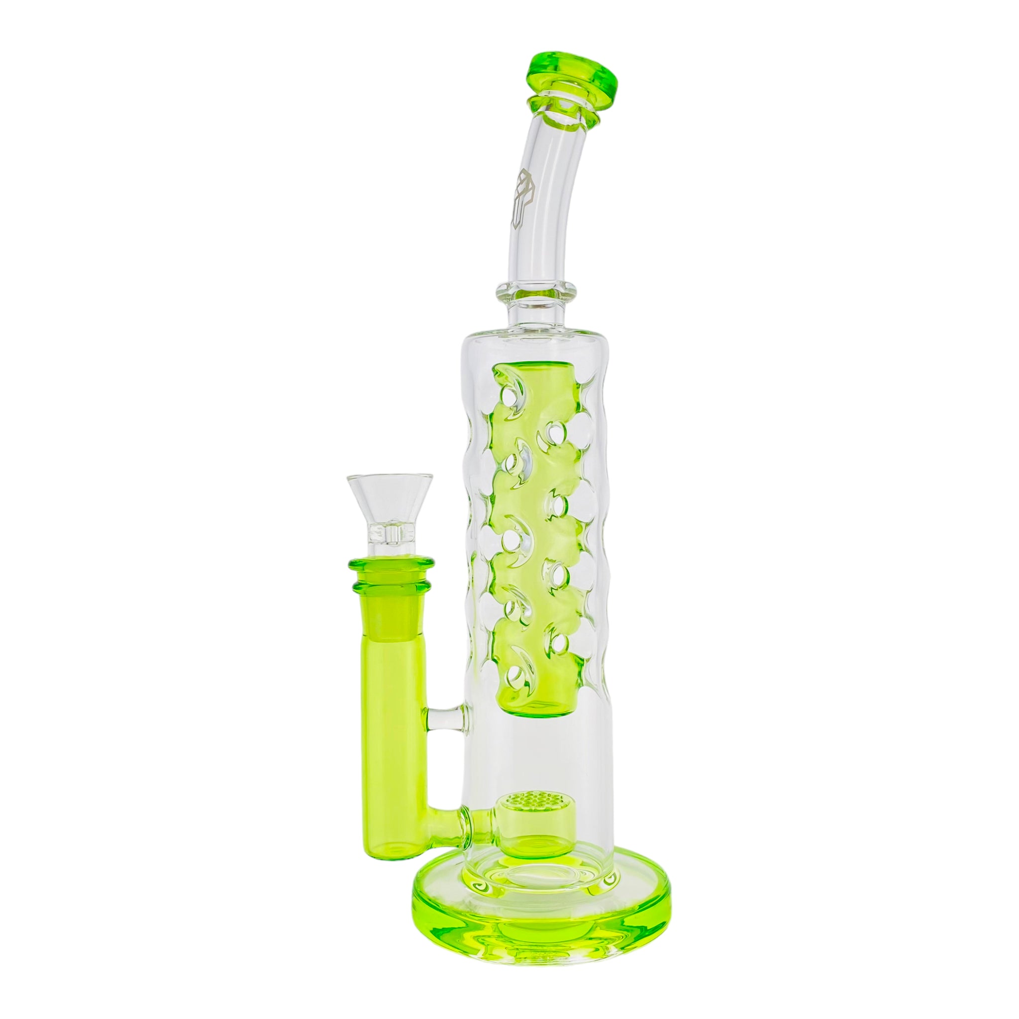 Deluxe Glass - Green Large Straight Fab Bong Dab Rig With Seed Of Life Perc