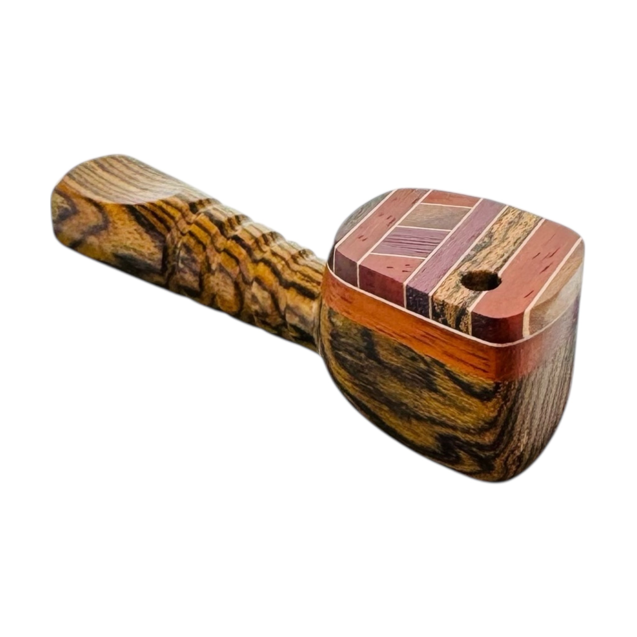 4.75" Hand Pipe With Diagonal Wood Inlay With Swiveling Lid Cap