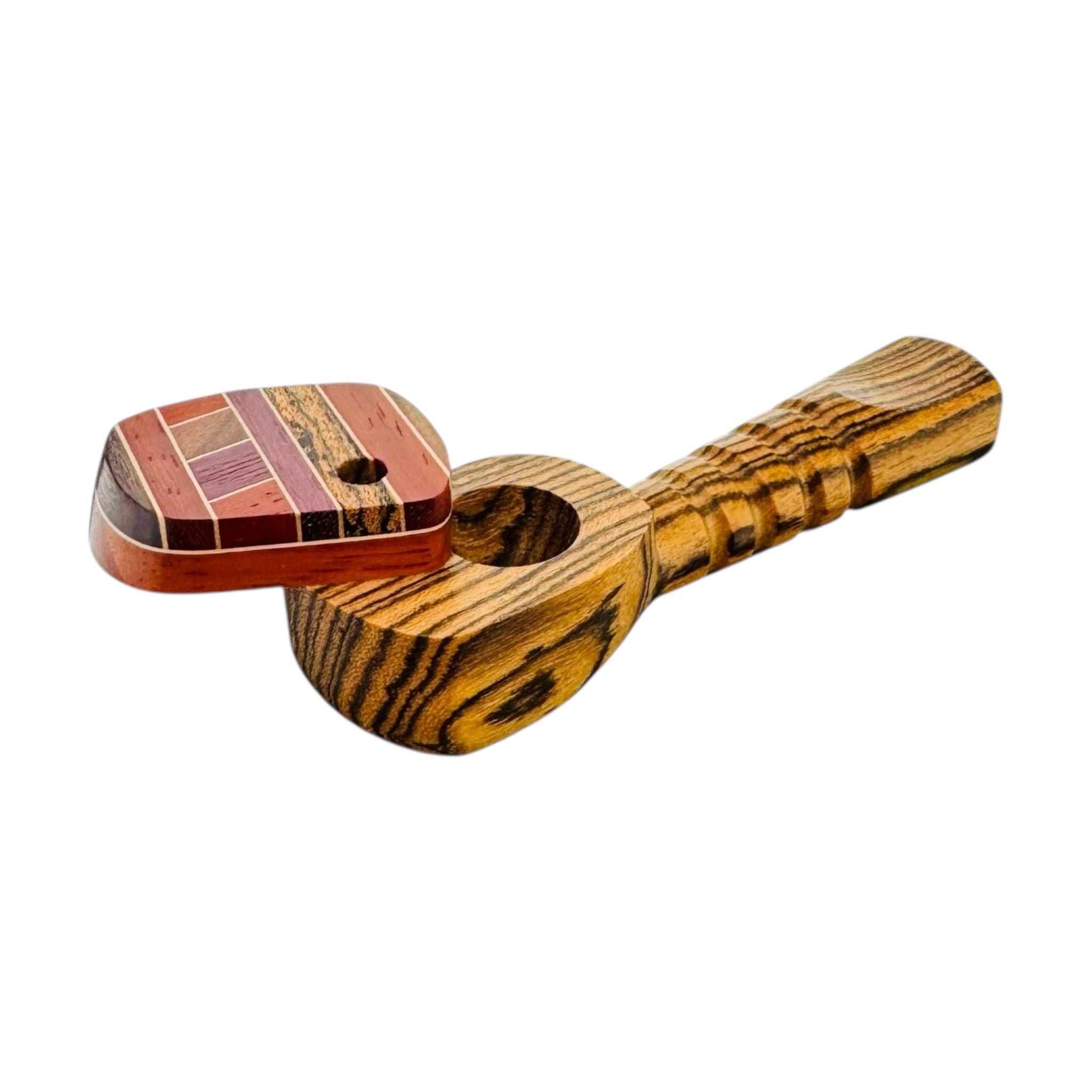 4.75" Hand Pipe With Diagonal Wood Inlay With Swiveling Lid Cap