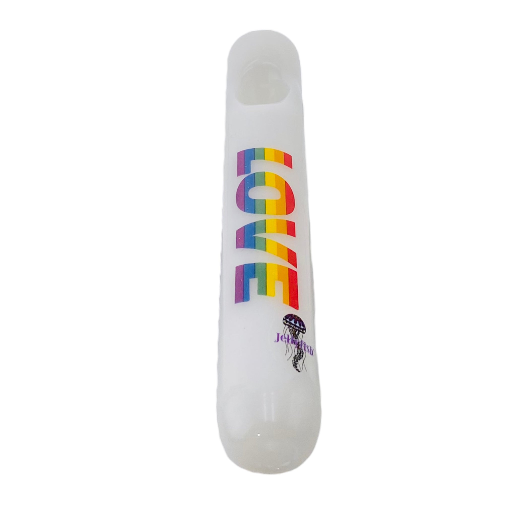 White Glass Steamroller With Rainbow Love