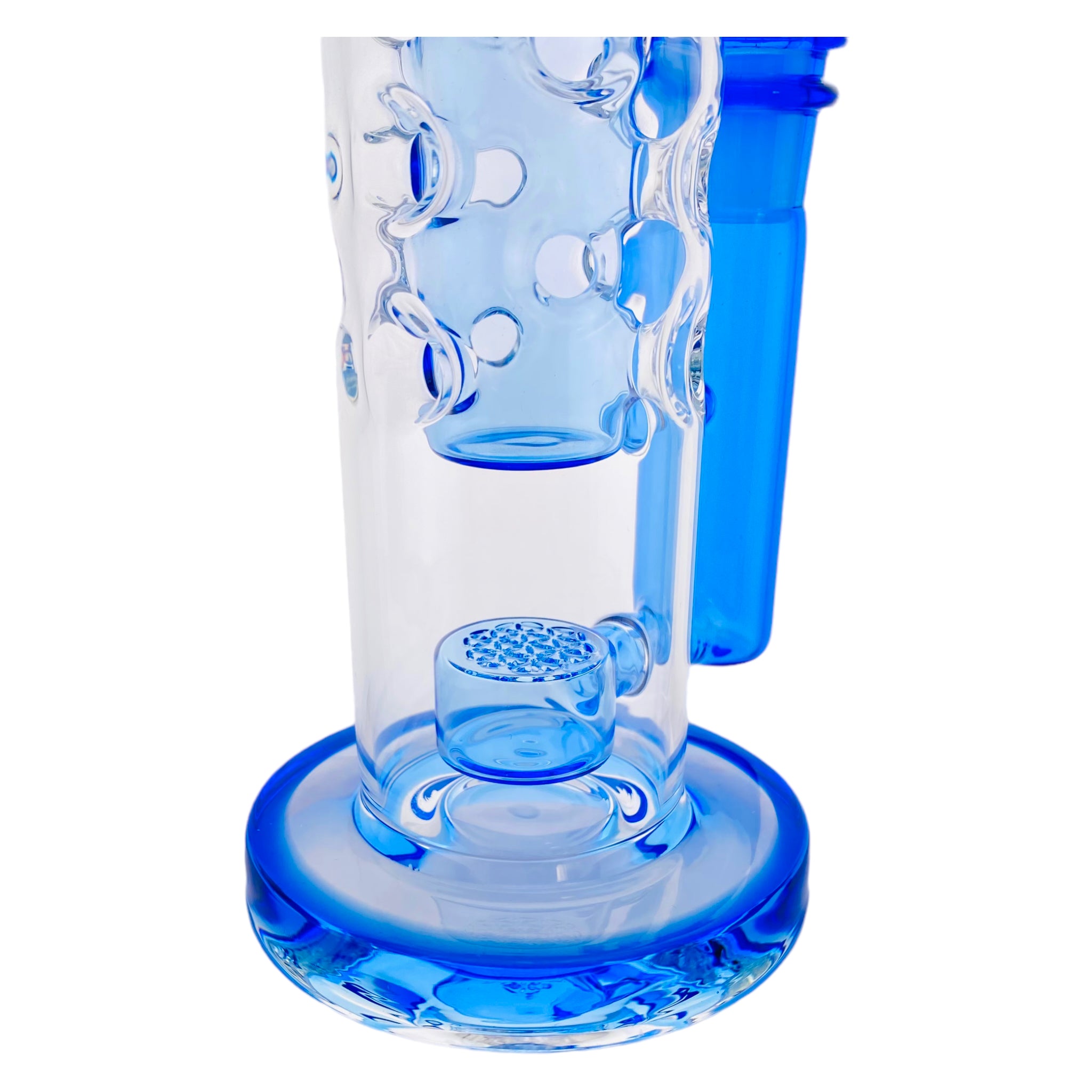 Deluxe Glass - Blue Large Straight Fab Bong Dab Rig With Seed Of Life Perc
