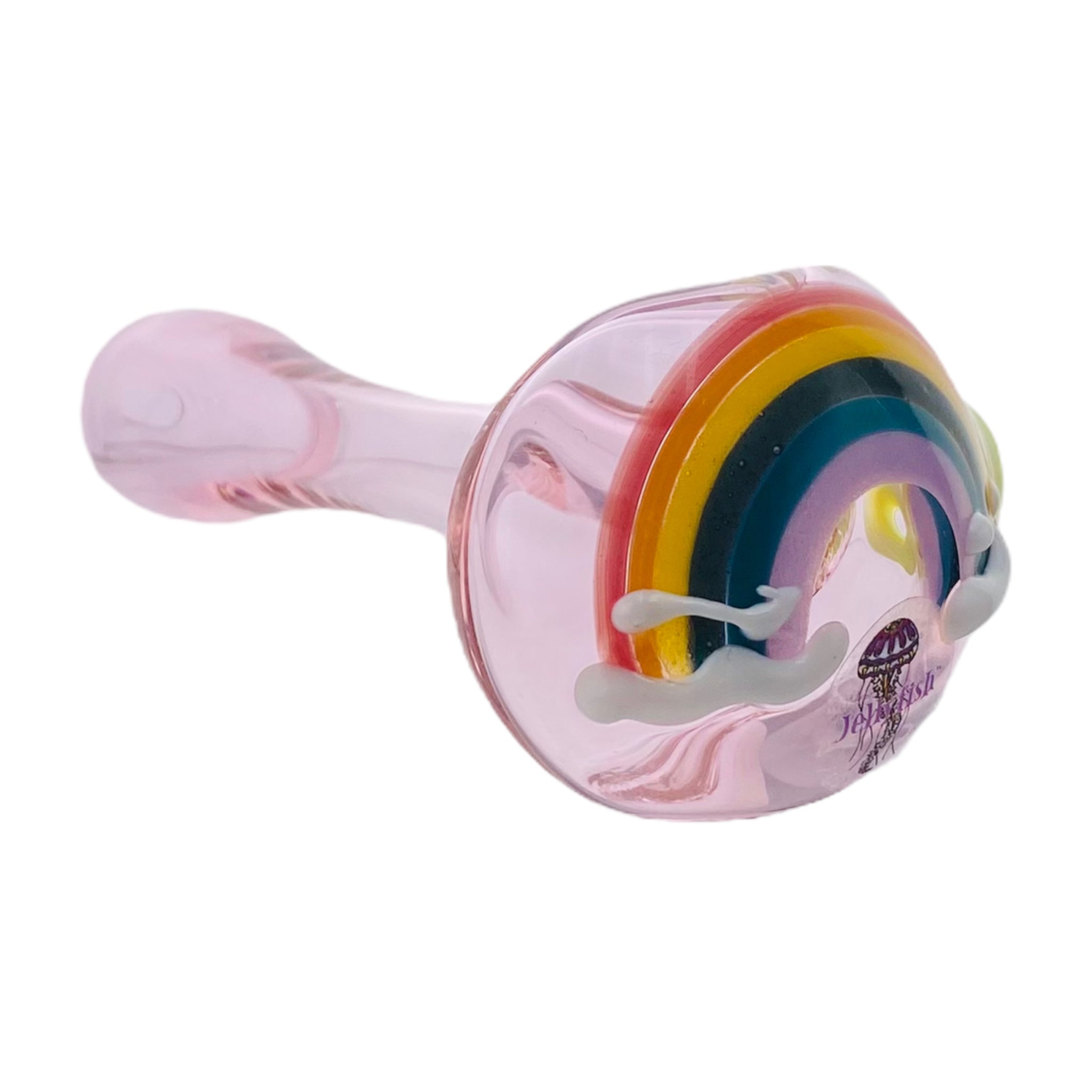 Jellyfish Glass - Pink Glass Hand Pipe With Rainbow And Clouds