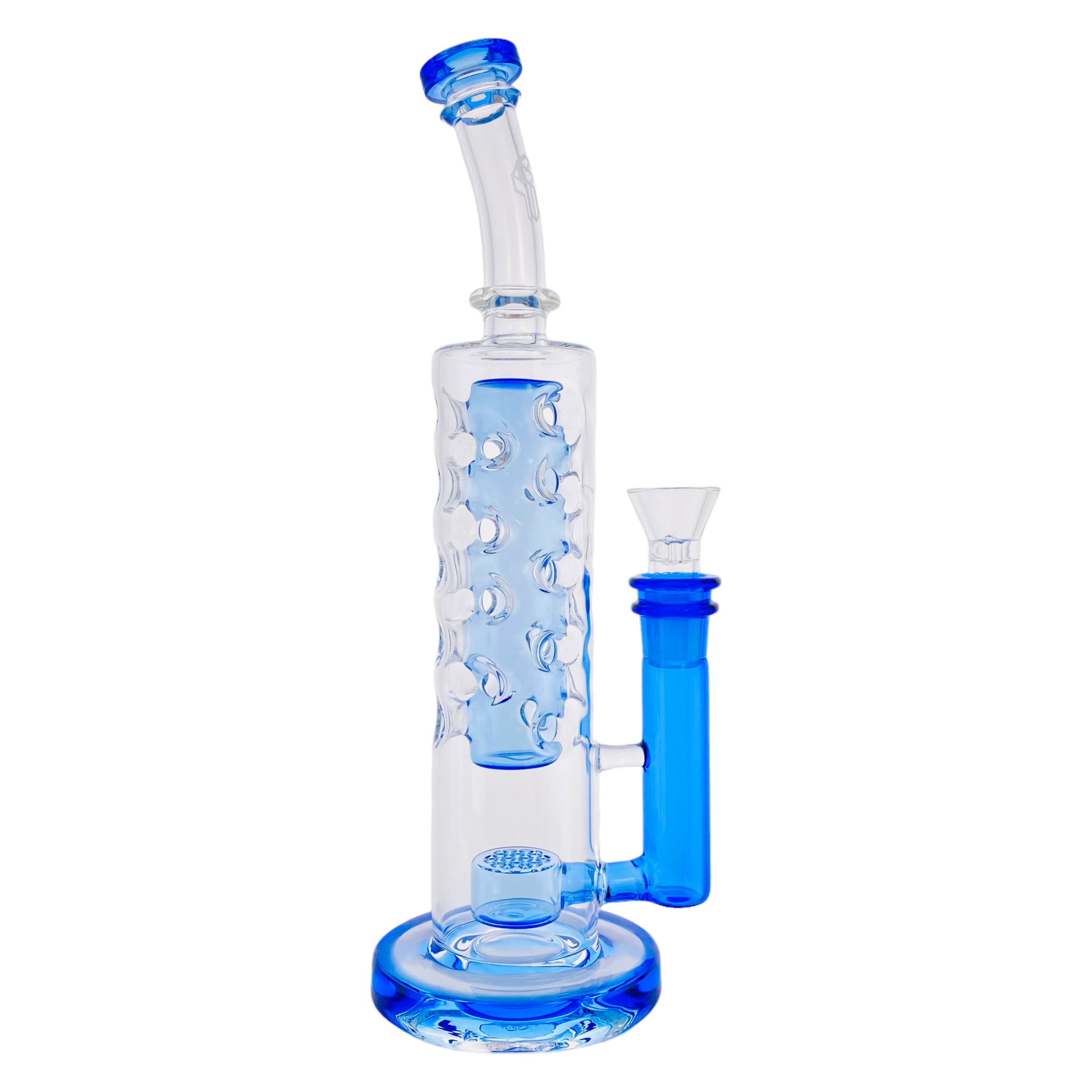Deluxe Glass - Blue Large Straight Fab Bong Dab Rig With Seed Of Life Perc