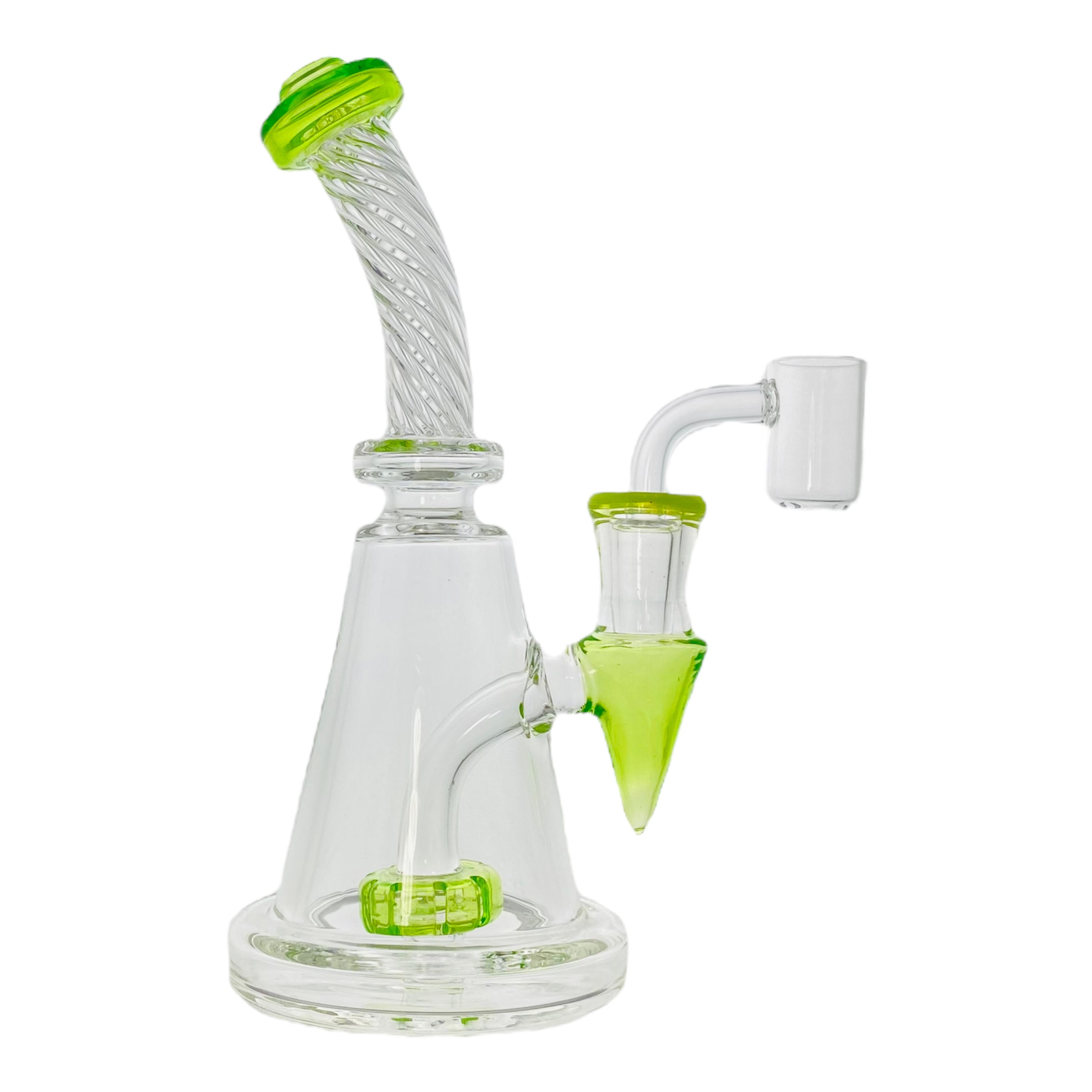 Green Glass Dab Rig With Multi Hole Twirl Neck