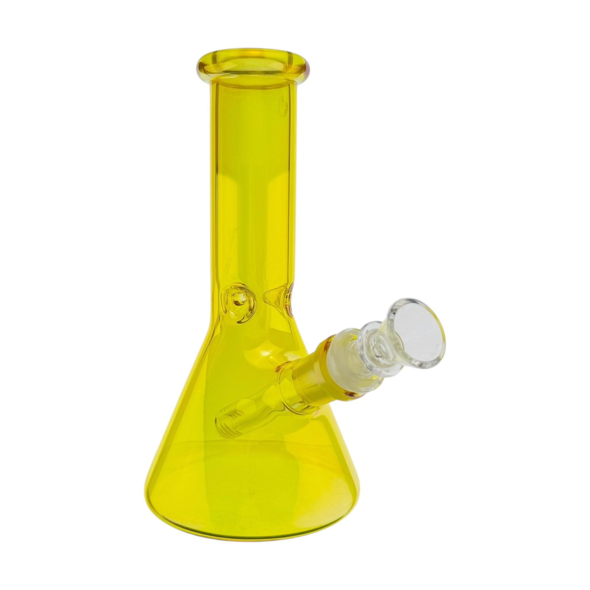 Yellow glass beaker on a white background